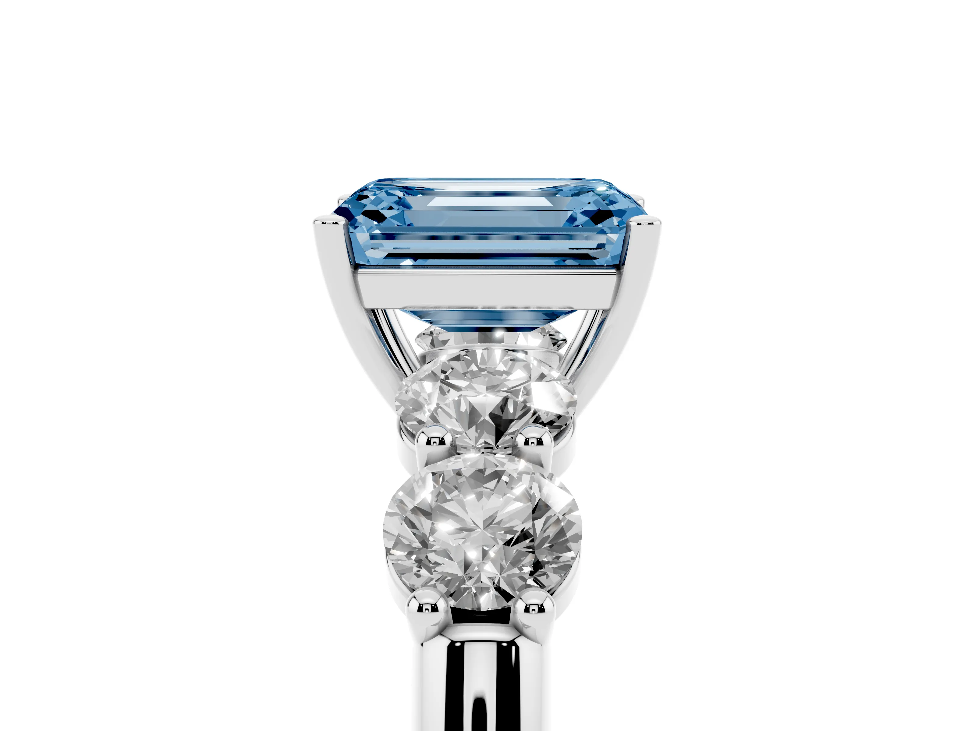 Fancy Blue Emerald Cut Diamond Five-Stone Prong Set Ring Set in Silver with Classic Band