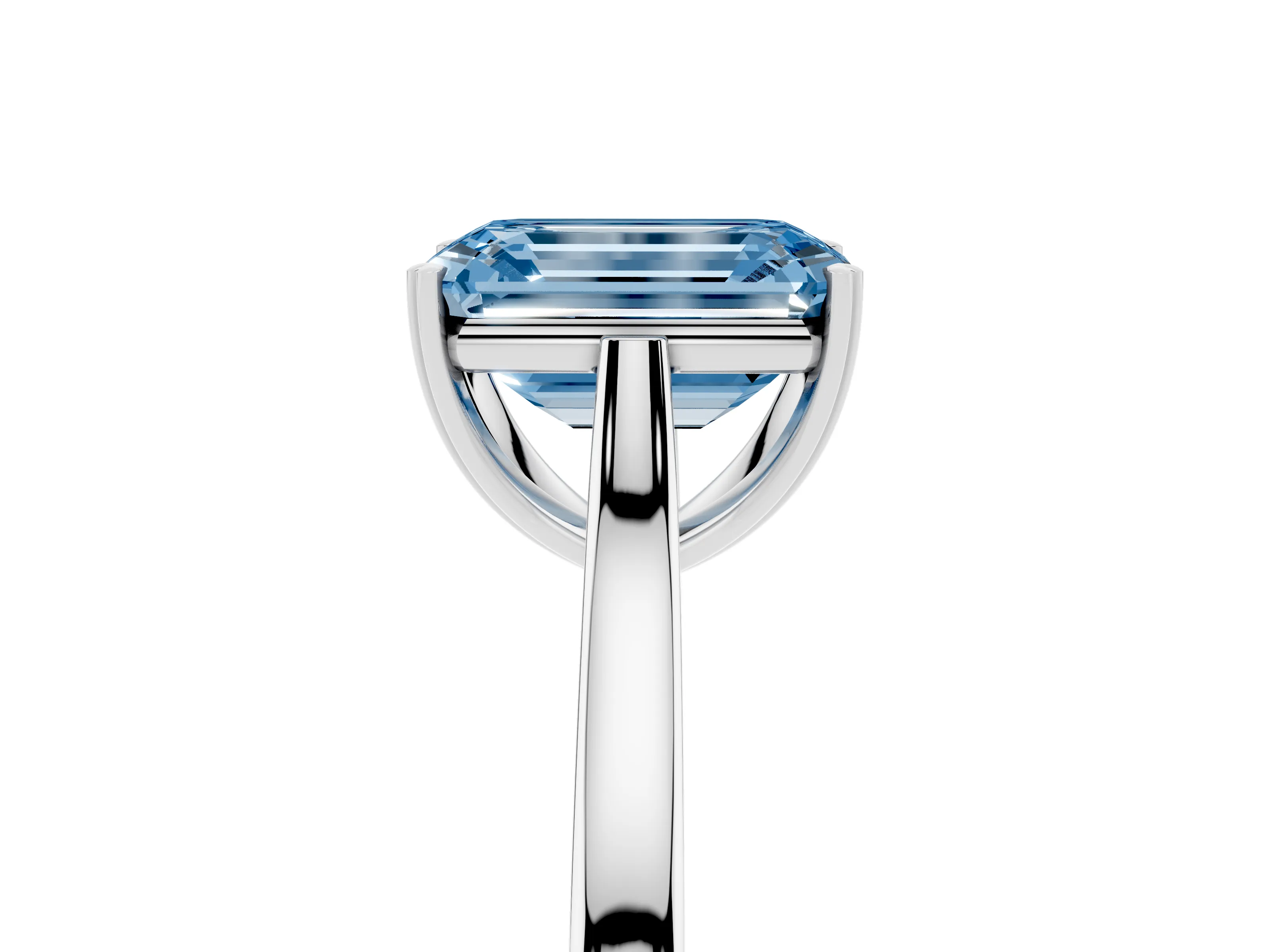Fancy Blue Emerald Cut Diamond Solitaire Heart Prong Engagement Ring Set in Silver with Tapered Band