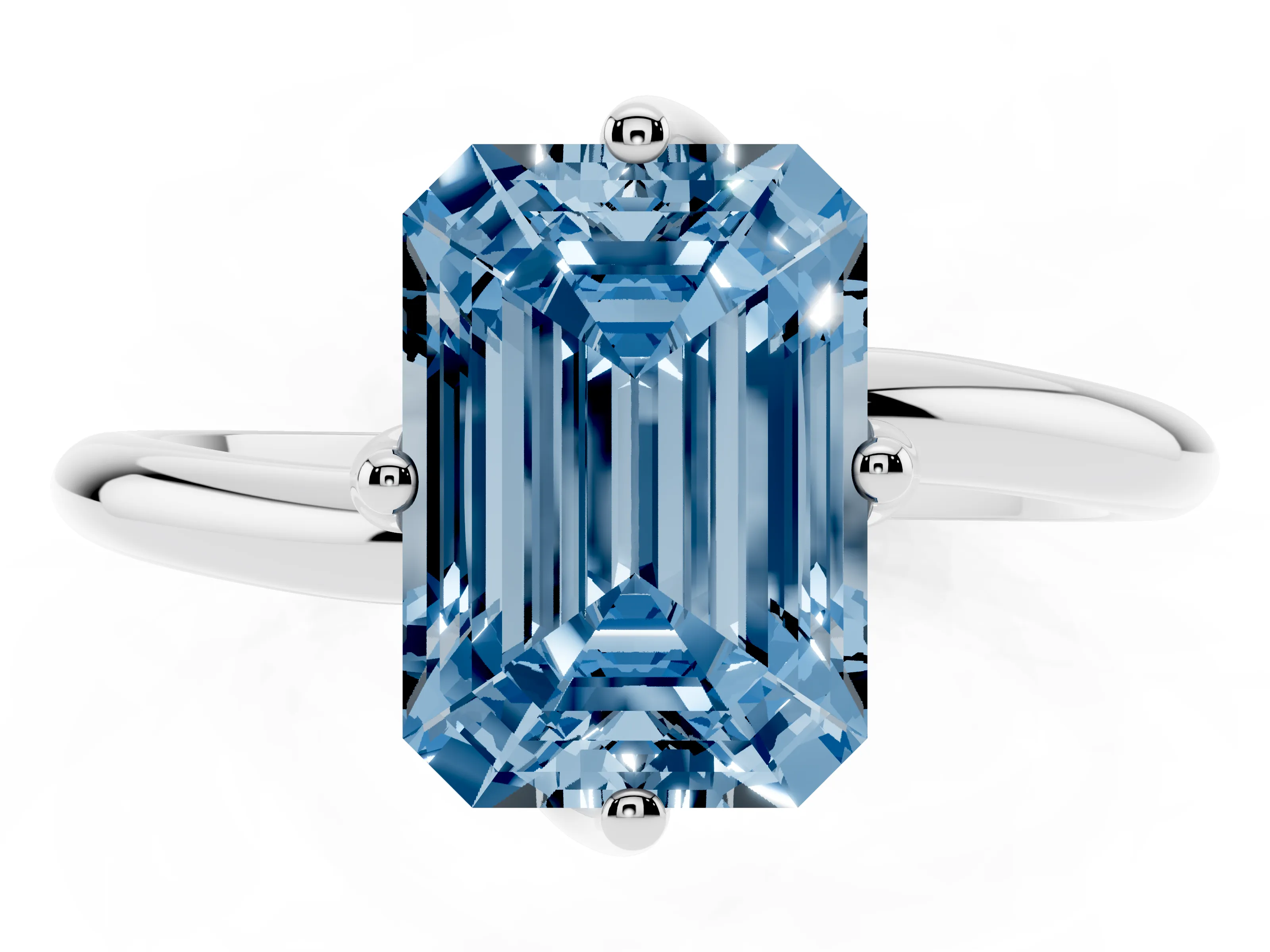Fancy Blue Emerald Cut Diamond Solitaire Engagement Ring Set in Platinum with Classic Plain Band