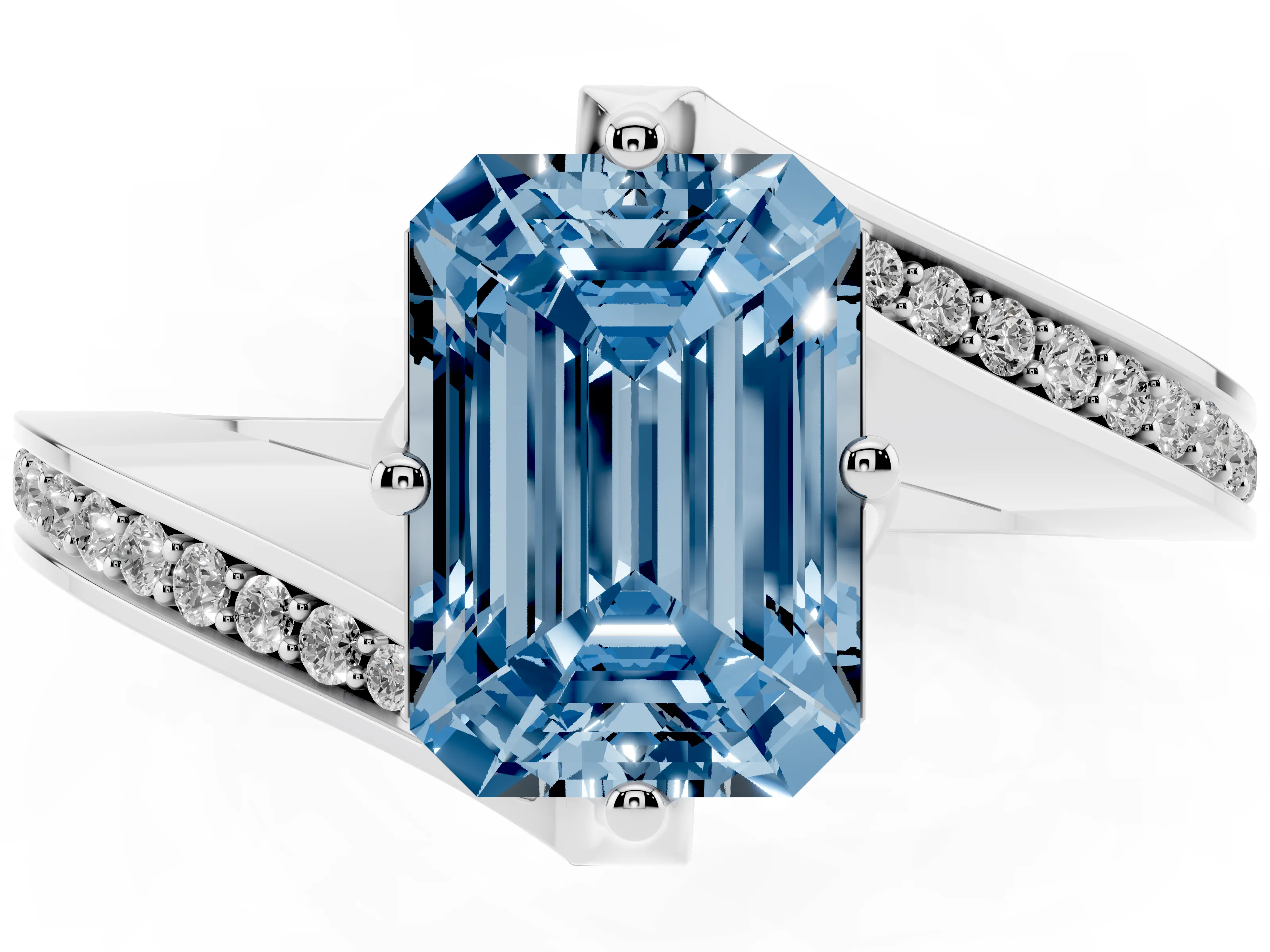 Fancy Blue Emerald Cut Diamond Solitaire Ring Set in Platinum with Intertwined Pavé Twist Band