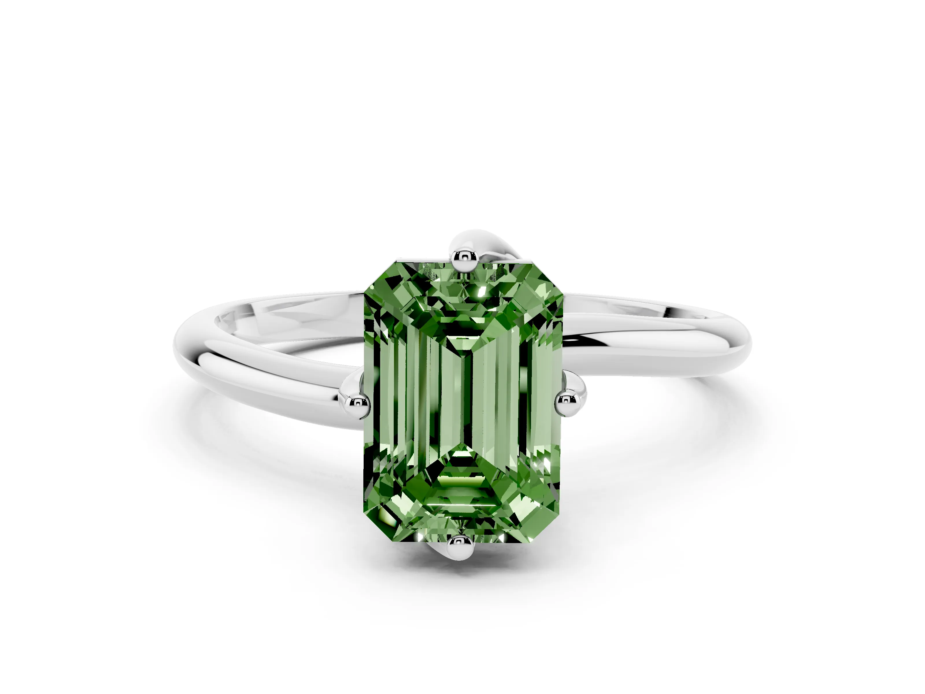 Fancy Green Emerald Cut Diamond Solitaire Engagement Ring Set in Platinum with Classic Plain Band