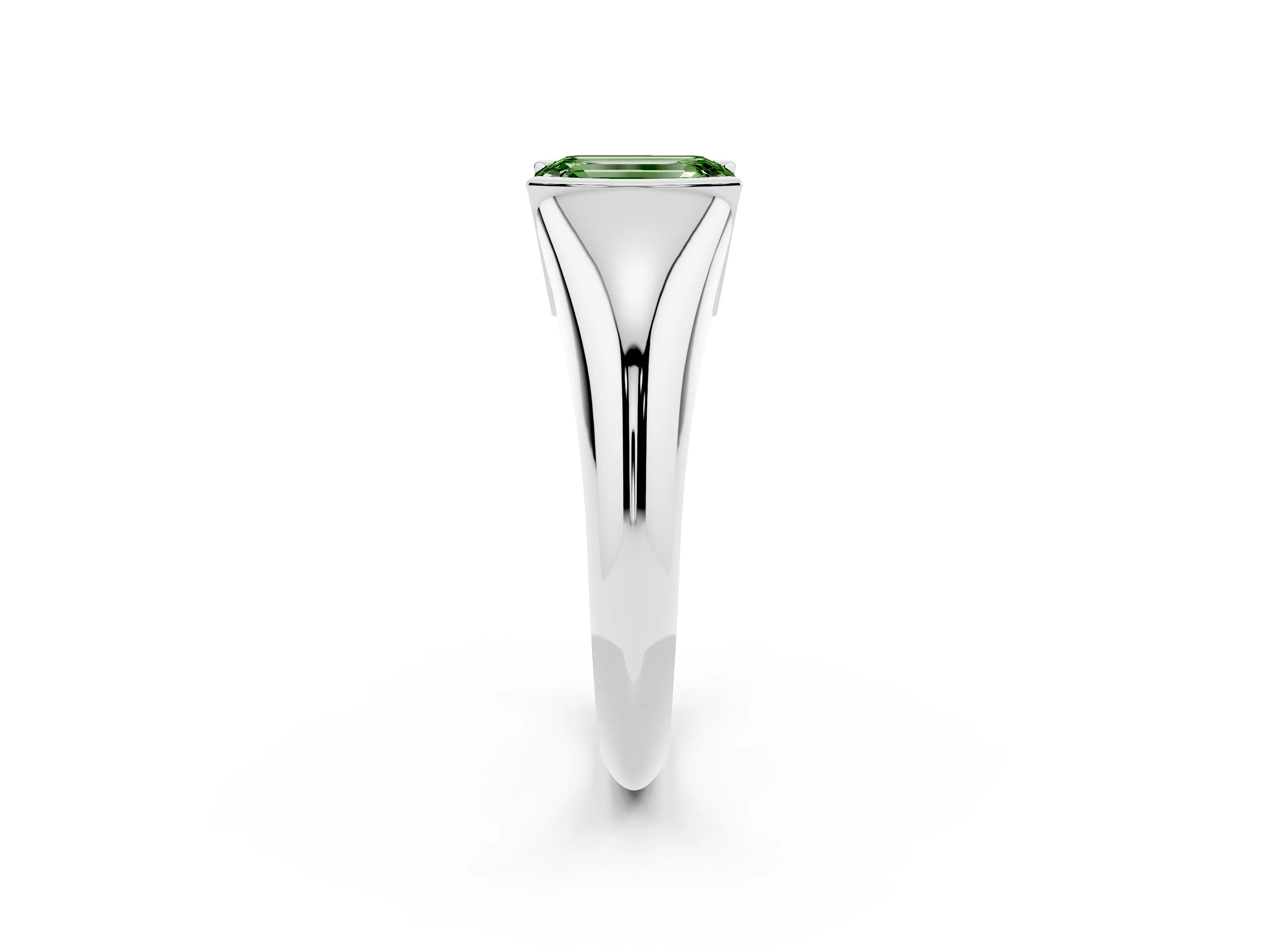 Fancy Green Emerald Cut Diamond Solitaire Tension Set Ring Set in Platinum