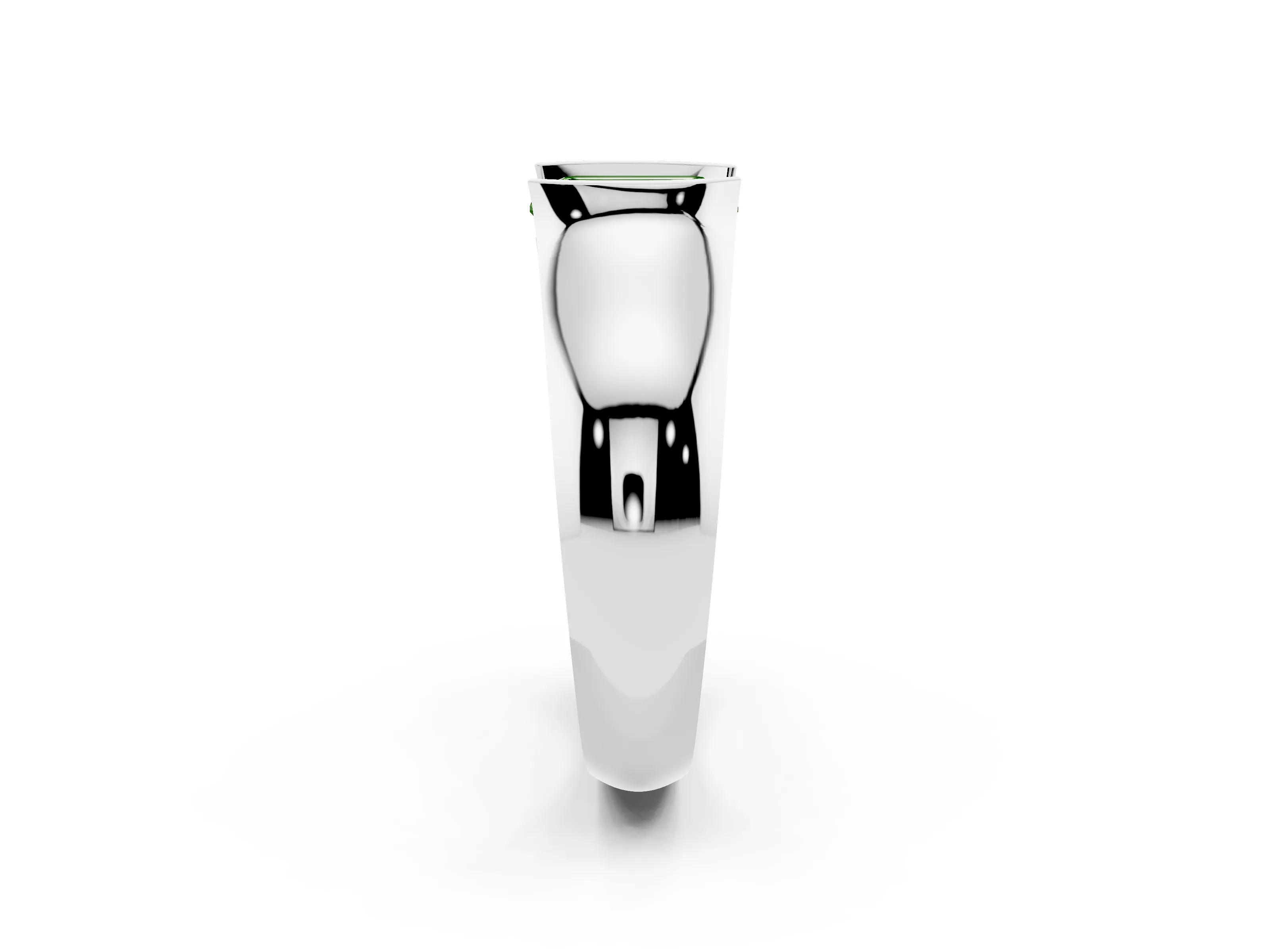Fancy Green Emerald Cut Diamond Bezel Solitaire Ring Set in Silver with Wide Band