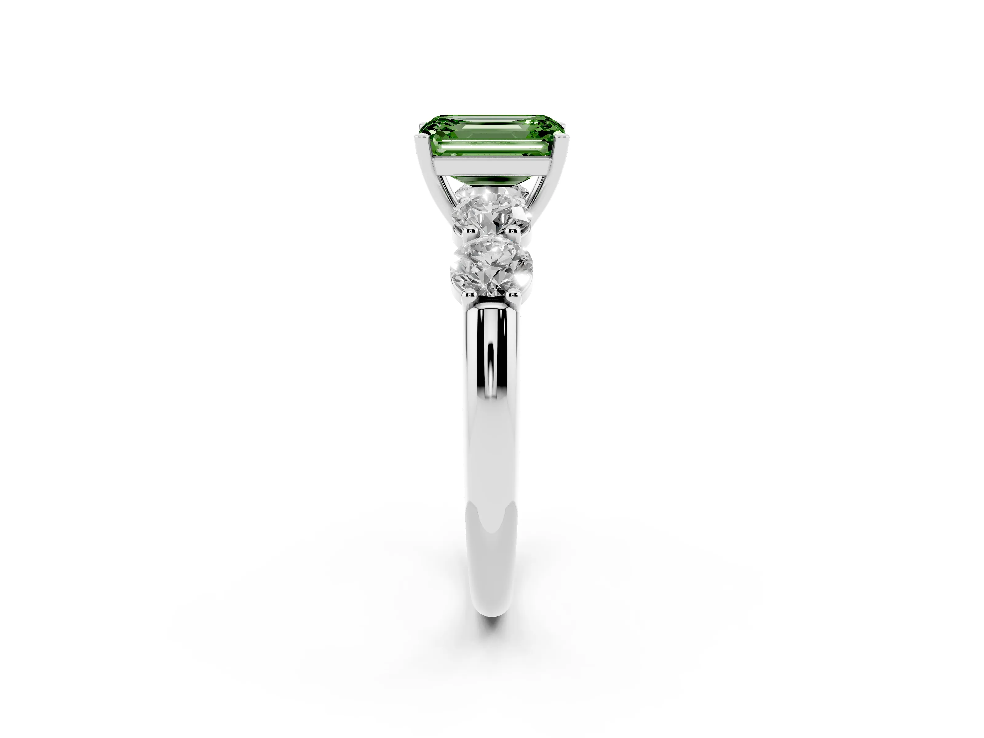 Fancy Green Emerald Cut Diamond Five-Stone Prong Set Ring Set in Silver with Classic Band