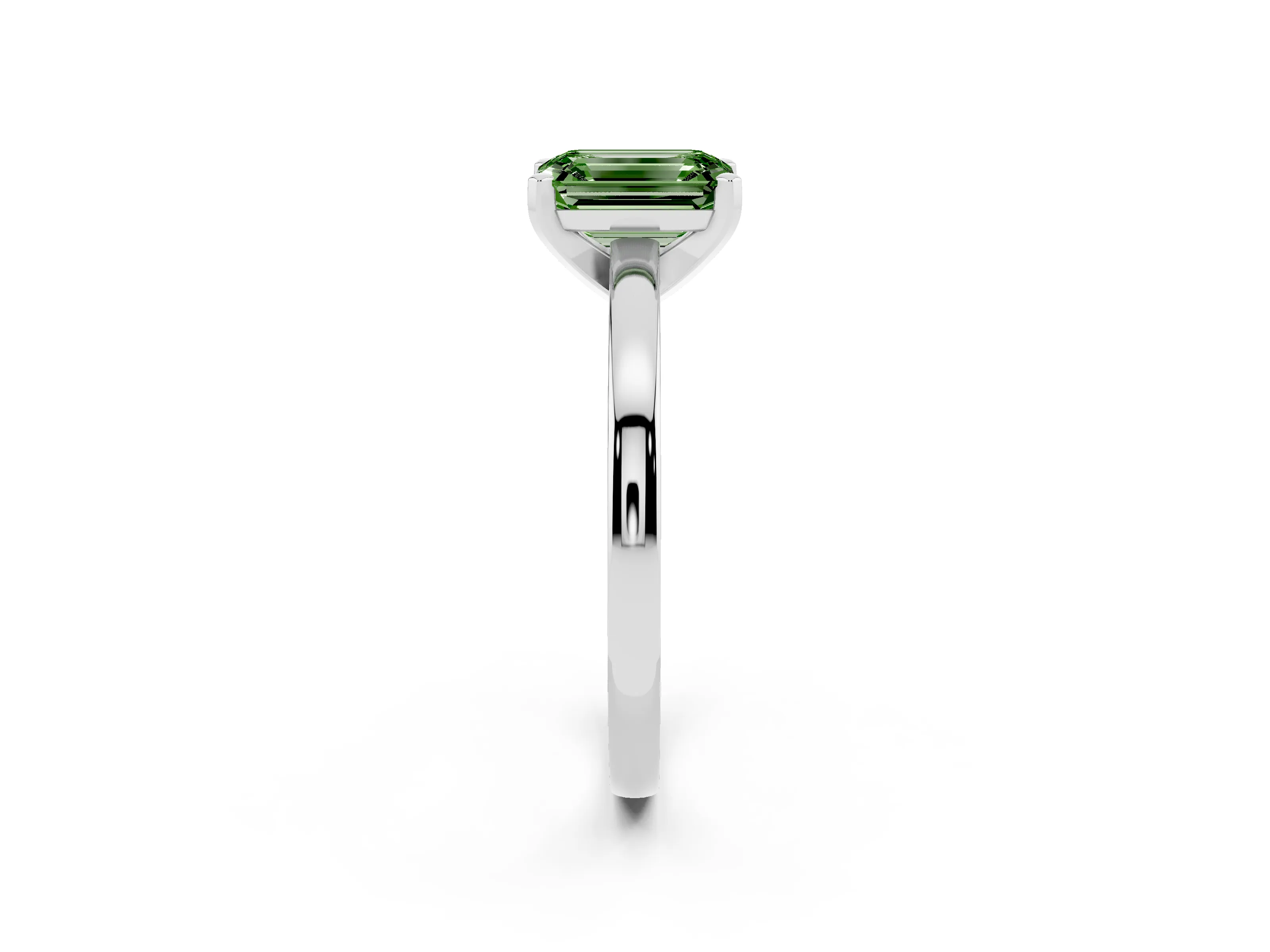 Fancy Green Emerald Cut Diamond Solitaire Engagement Ring Set in Platinum with Prong Setting on a Classic Band