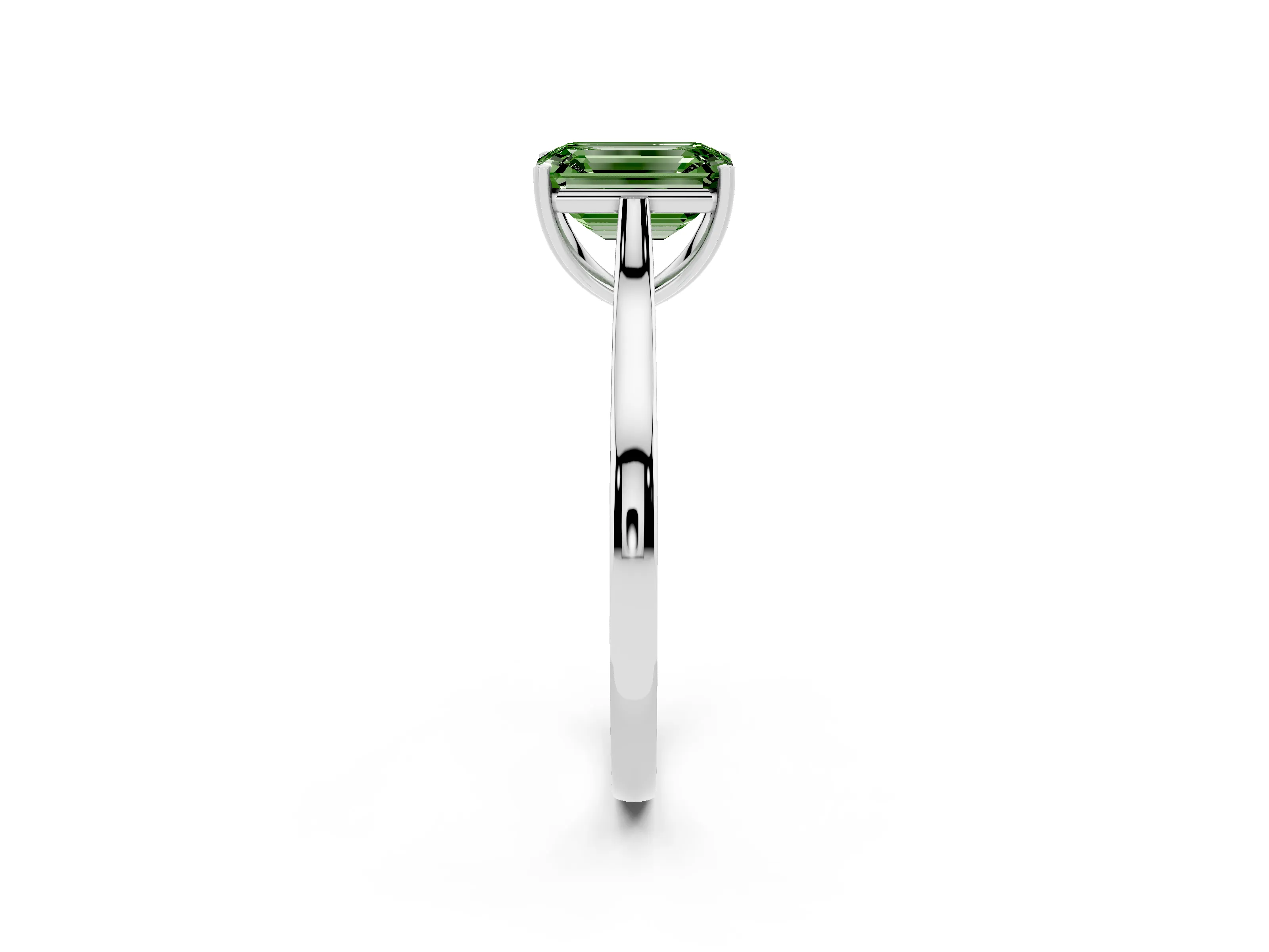 Fancy Green Emerald Cut Diamond Solitaire Heart Prong Engagement Ring Set in Platinum with Tapered Band