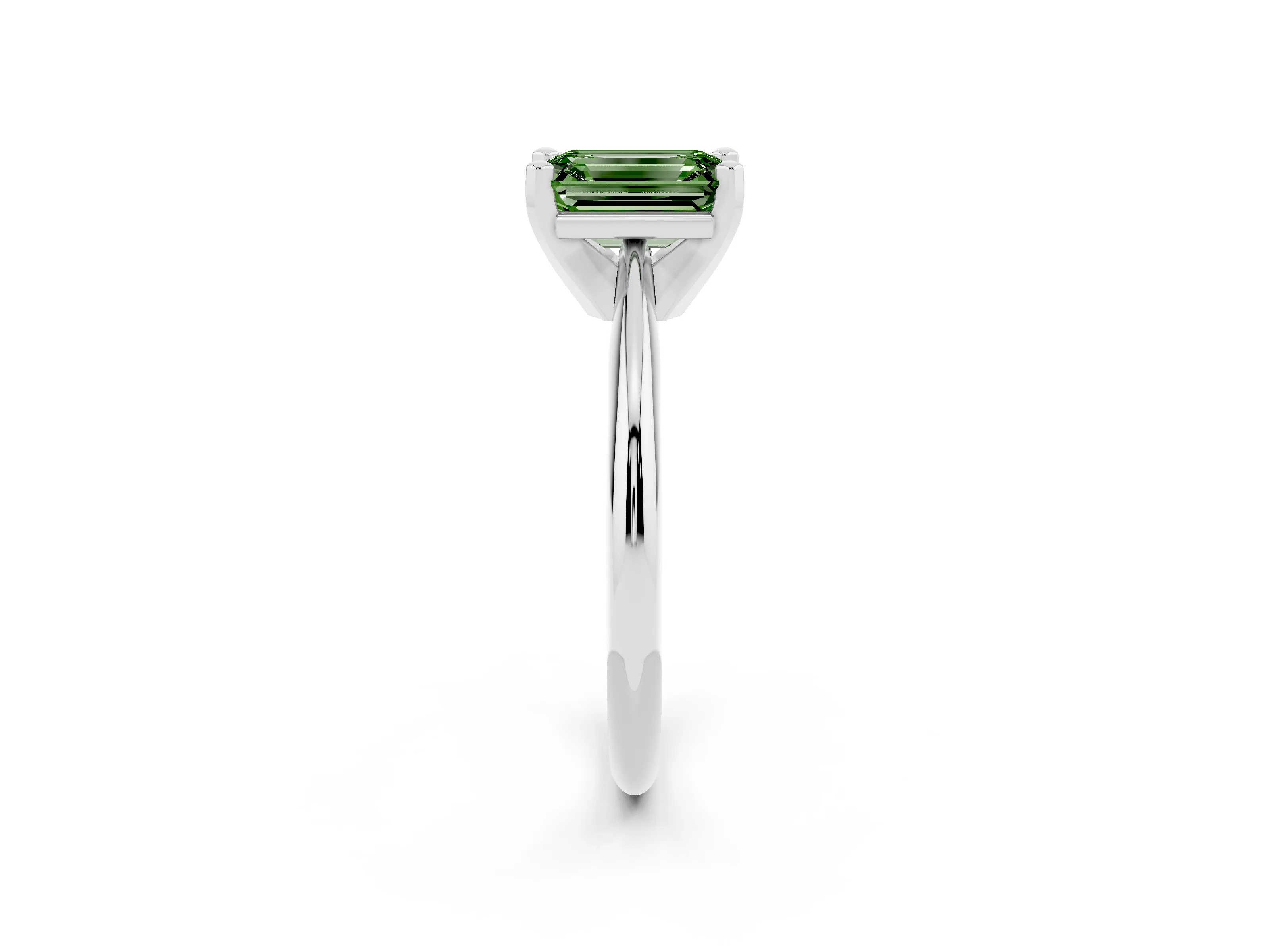 Fancy Green Emerald Cut Diamond Solitaire Ring Set in Platinum with Prong Setting on a Plain Round Band