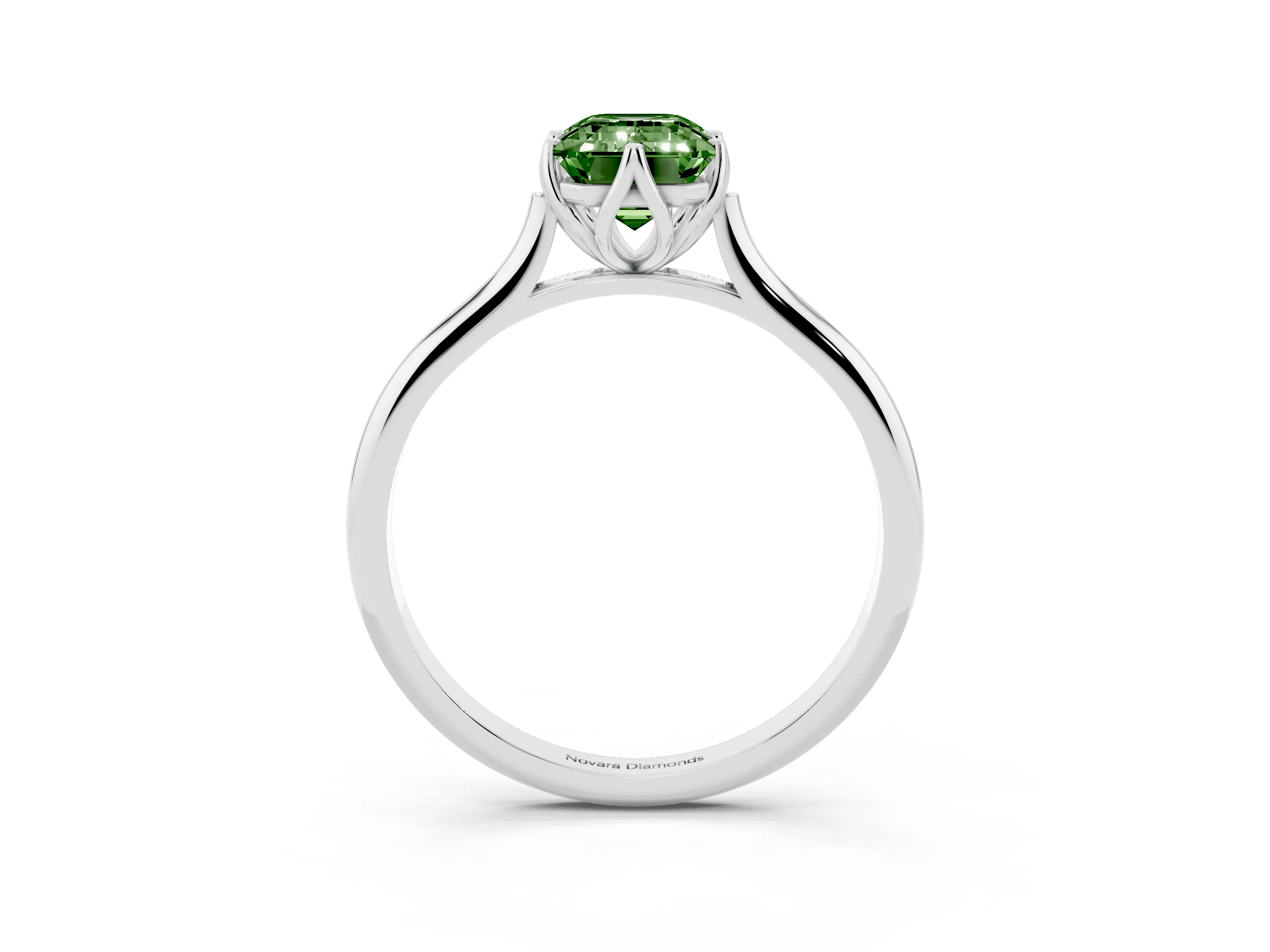 Fancy Green Emerald Cut Diamond Solitaire Cathedral Ring Set in Silver with Prong Setting