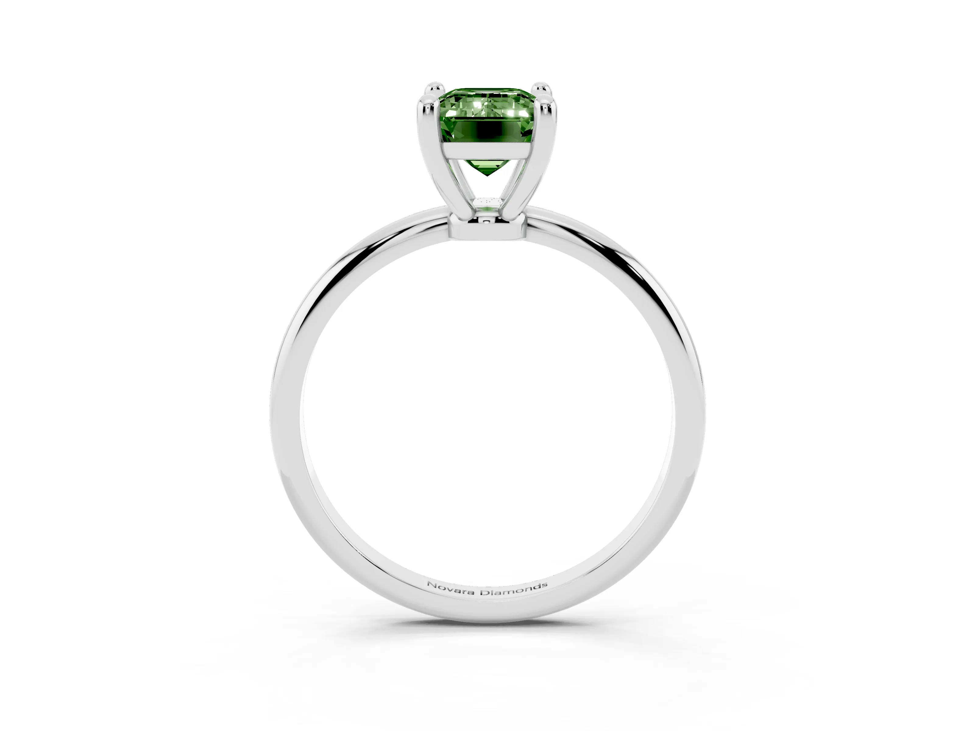 Fancy Green Emerald Cut Diamond Solitaire Ring Set in Platinum with Secure Prong Setting on a Classic Band