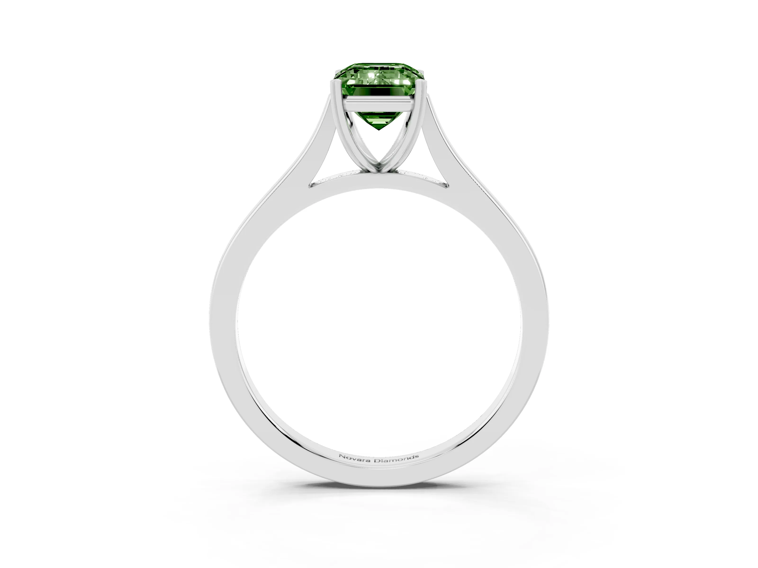 Fancy Green Emerald Cut Diamond Solitaire Heart Prong Engagement Ring Set in Platinum with Tapered Band