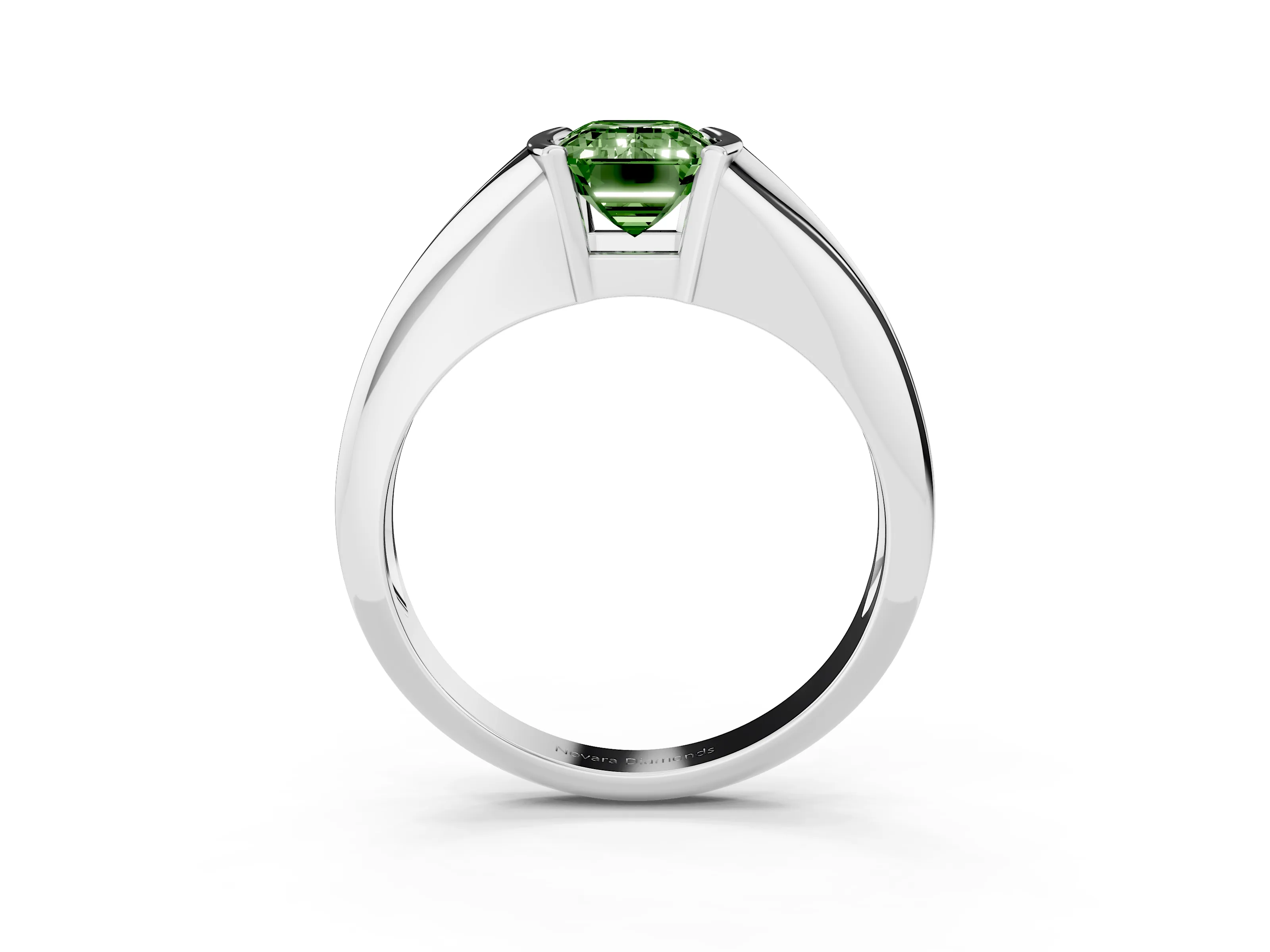 Fancy Green Emerald Cut Diamond Solitaire Tension Set Ring Set in Platinum