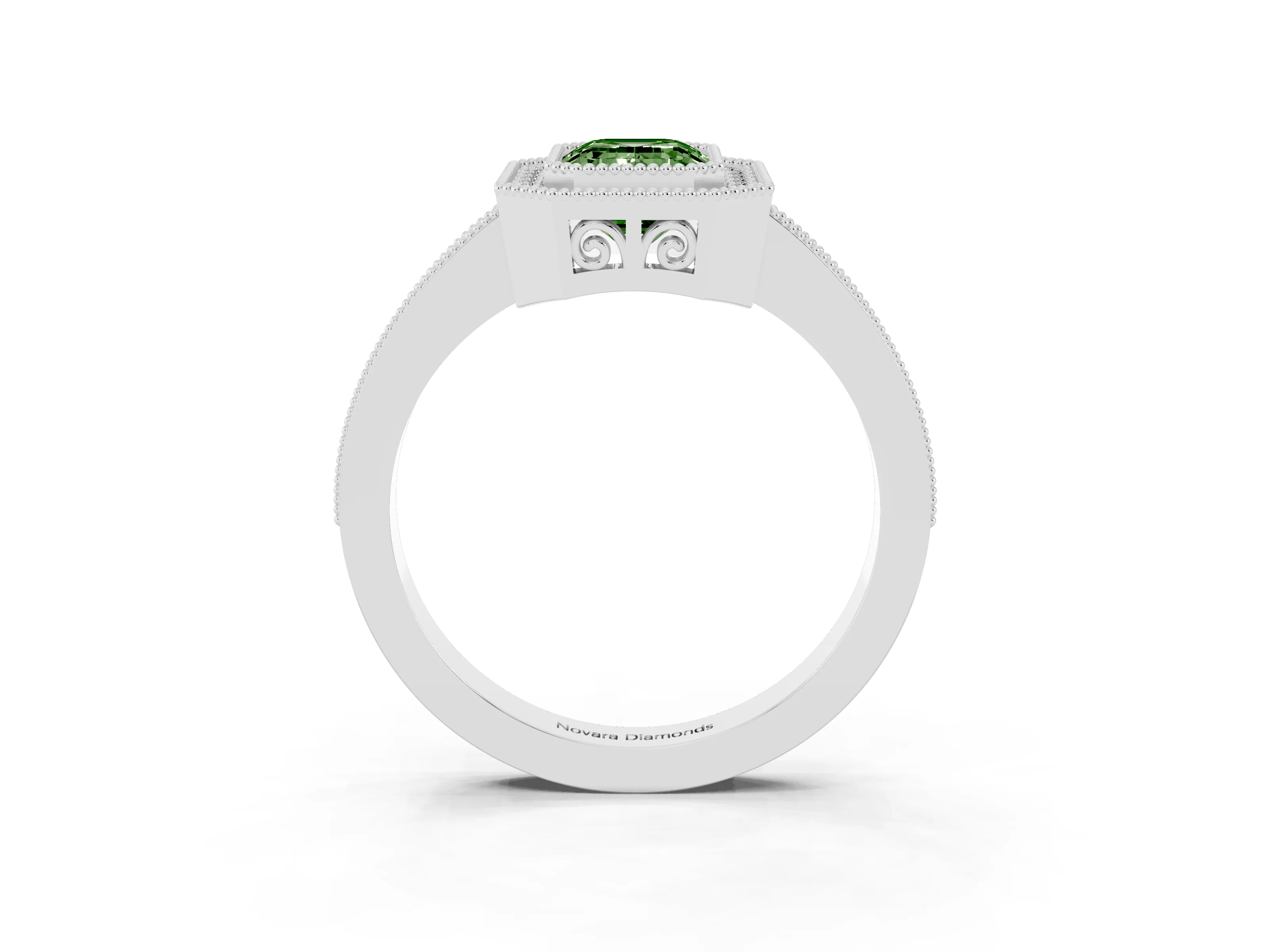 Fancy Green Emerald Cut Diamond Round Halo Ring Set in Platinum with Pavé Band