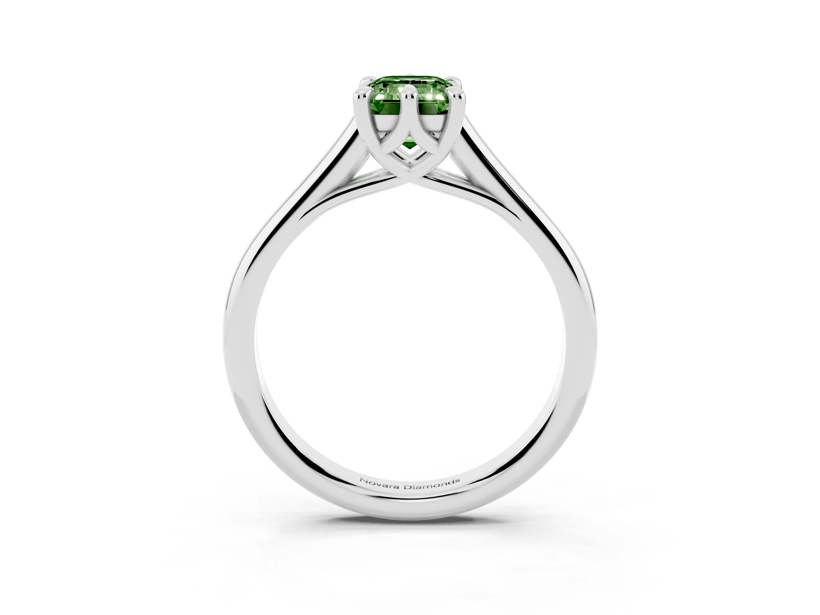 Fancy Green Emerald Cut Diamond Solitaire Engagement Ring Set in Silver with Prong Setting and Plain Classic Band