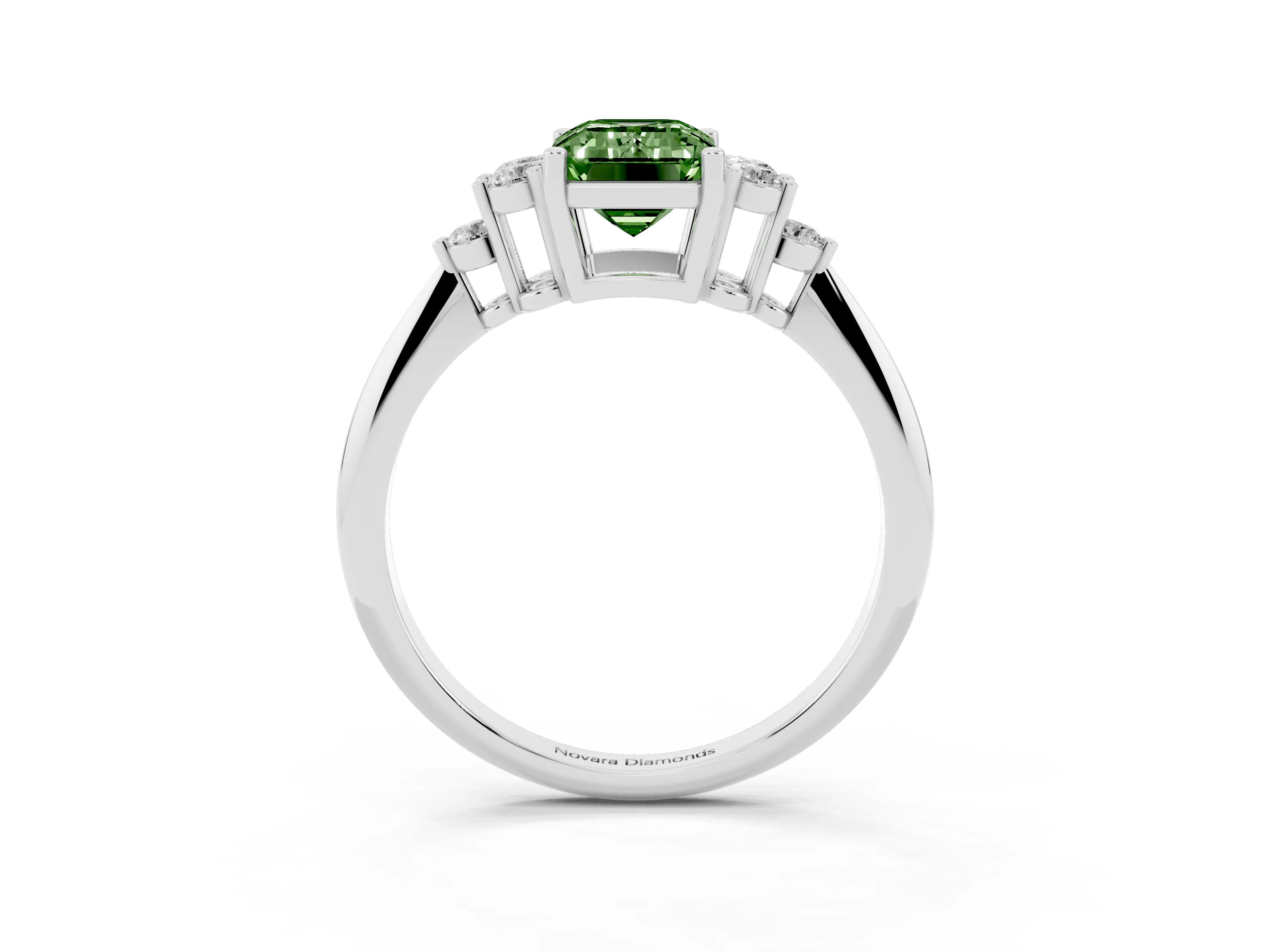 Fancy Green Emerald Cut Diamond Cluster Ring Set in Silver with Plain Band and Prong Setting
