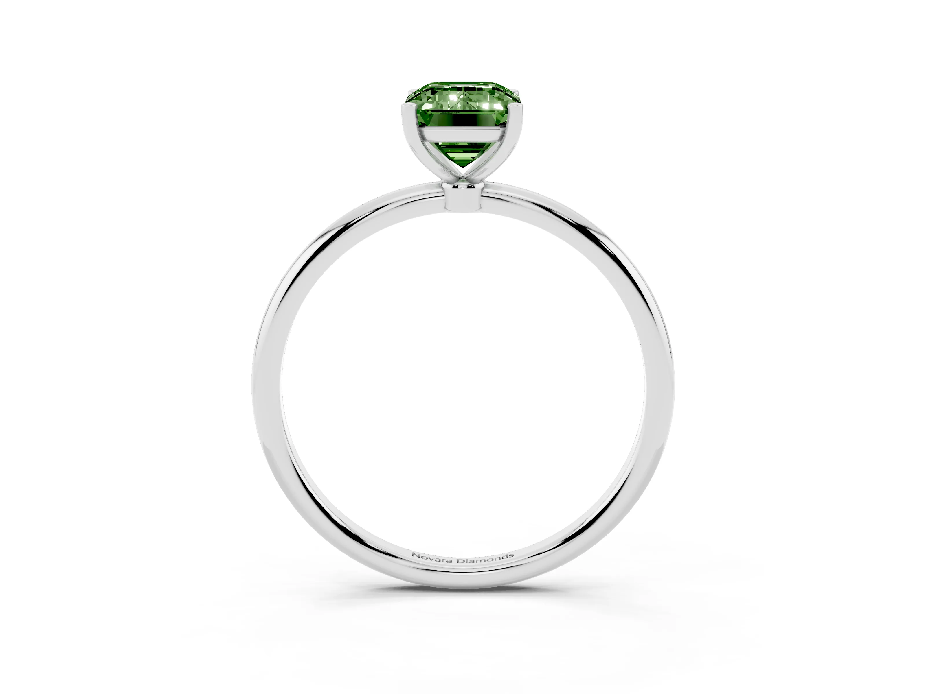 Fancy Green Emerald Cut Diamond Solitaire Engagement Ring Set in Platinum with Thin Band and Prong Setting