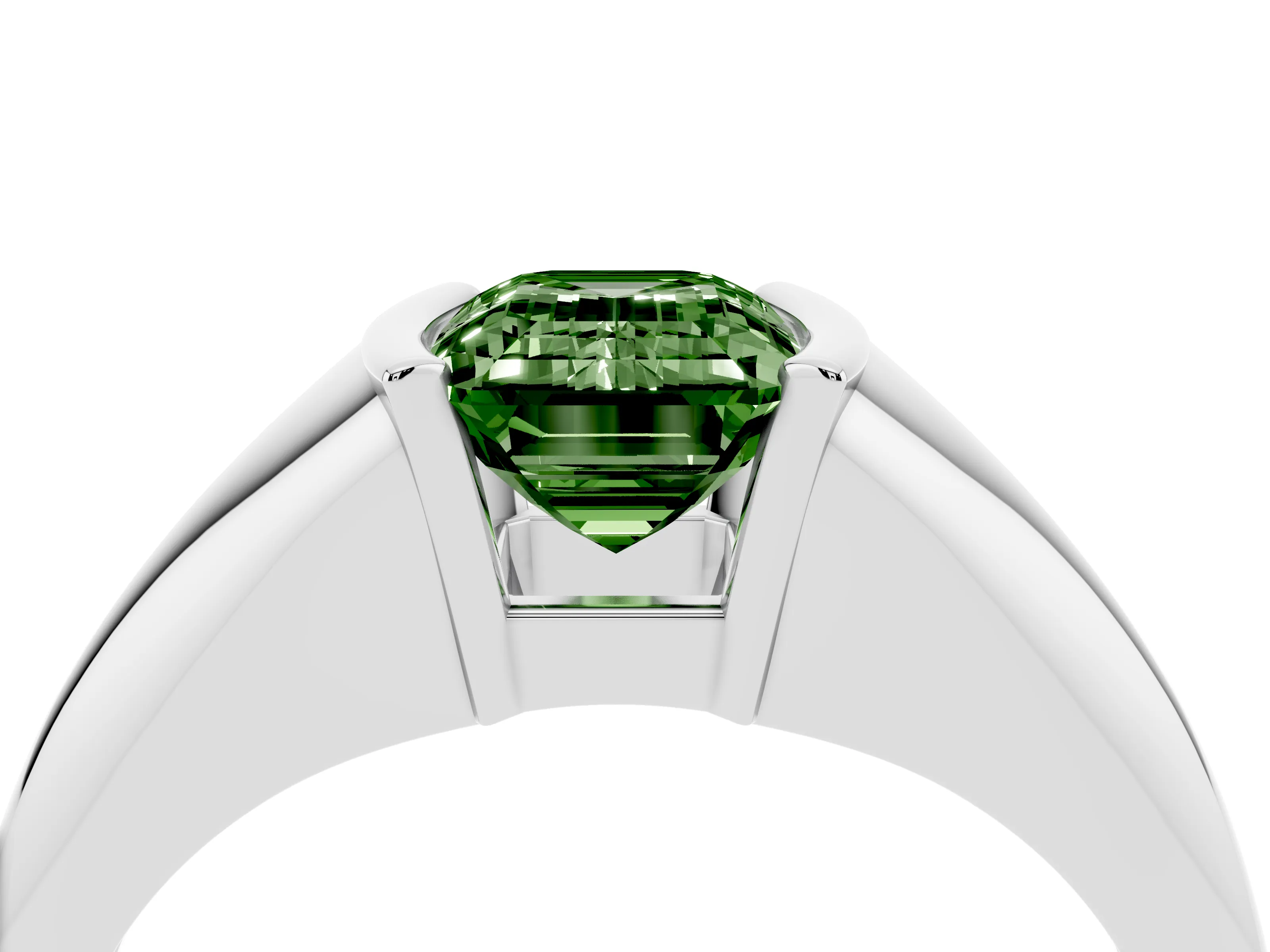 Fancy Green Emerald Cut Diamond Solitaire Tension Set Ring Set in Platinum