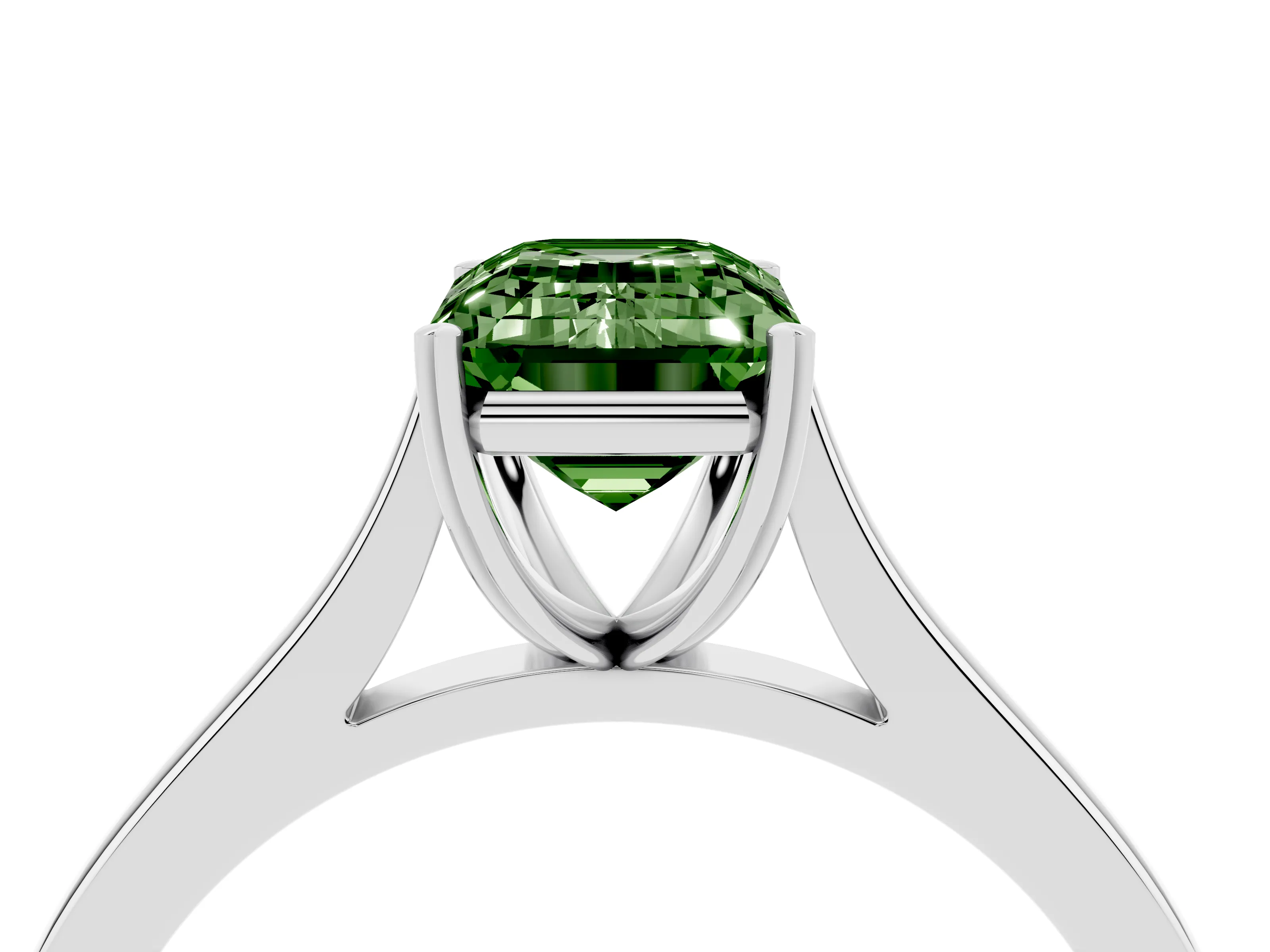 Fancy Green Emerald Cut Diamond Solitaire Heart Prong Engagement Ring Set in Platinum with Tapered Band