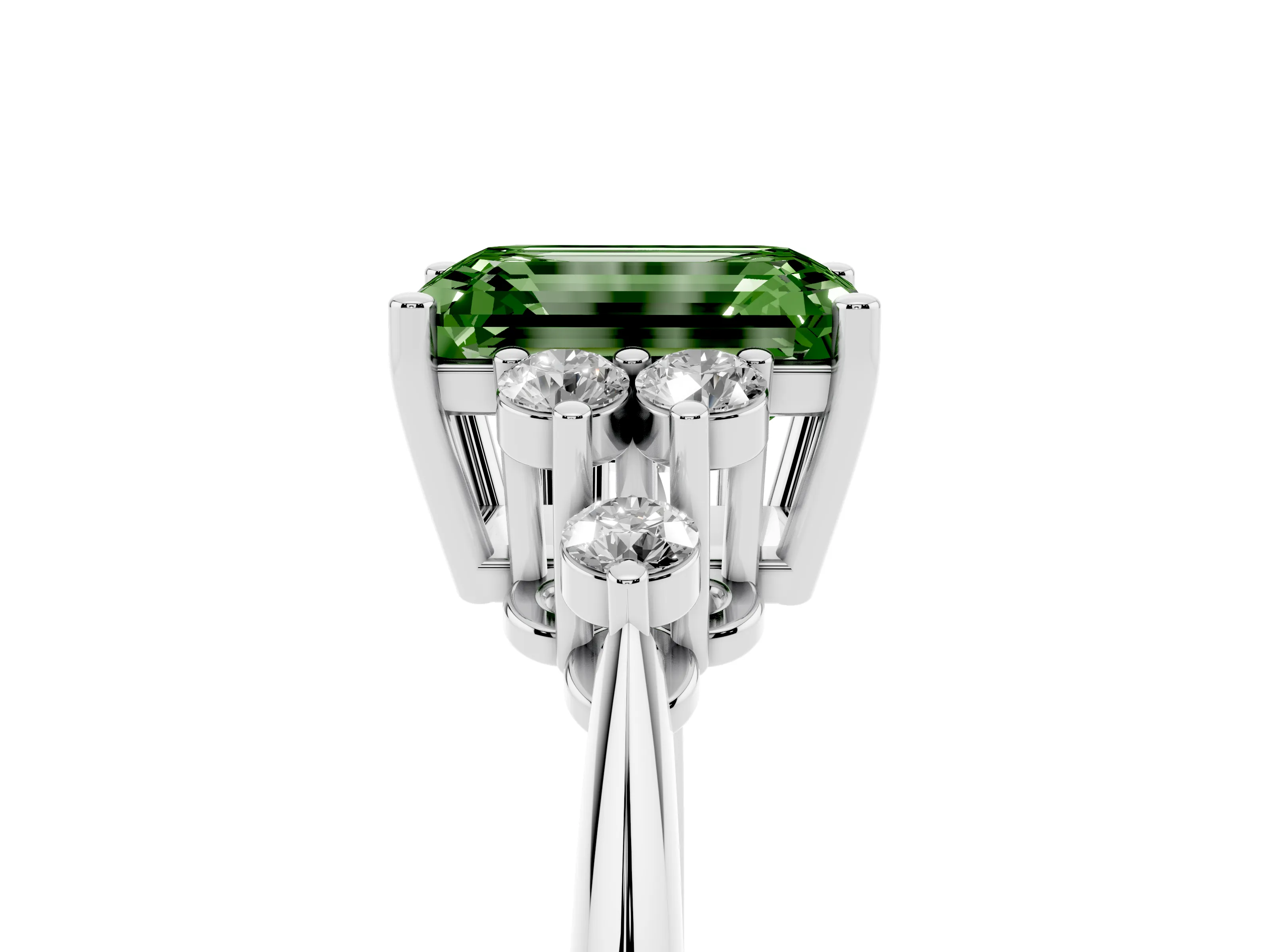 Fancy Green Emerald Cut Diamond Cluster Ring Set in Silver with Plain Band and Prong Setting