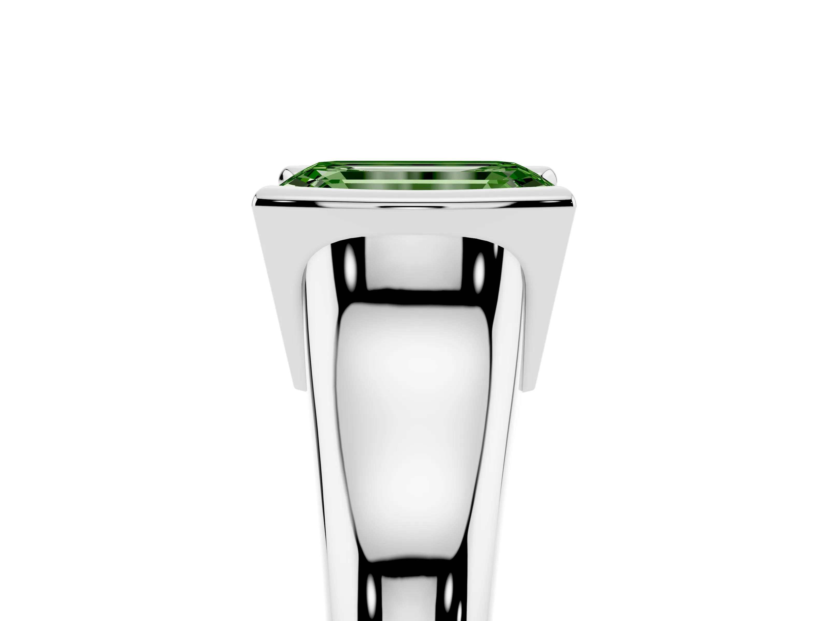 Fancy Green Emerald Cut Diamond Solitaire Tension Set Ring Set in White gold with Split Shank Band