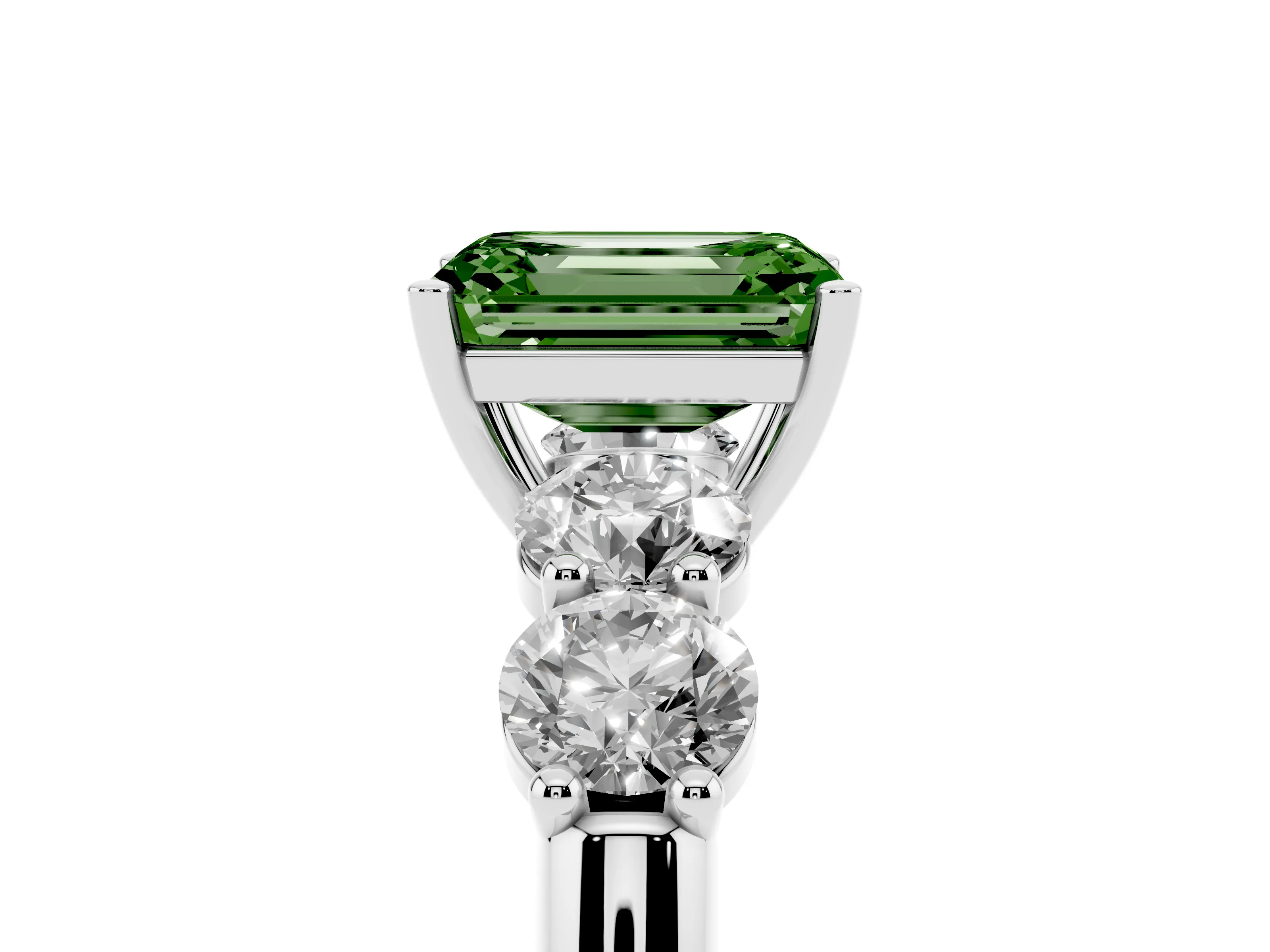 Fancy Green Emerald Cut Diamond Five-Stone Prong Set Ring Set in Silver with Classic Band