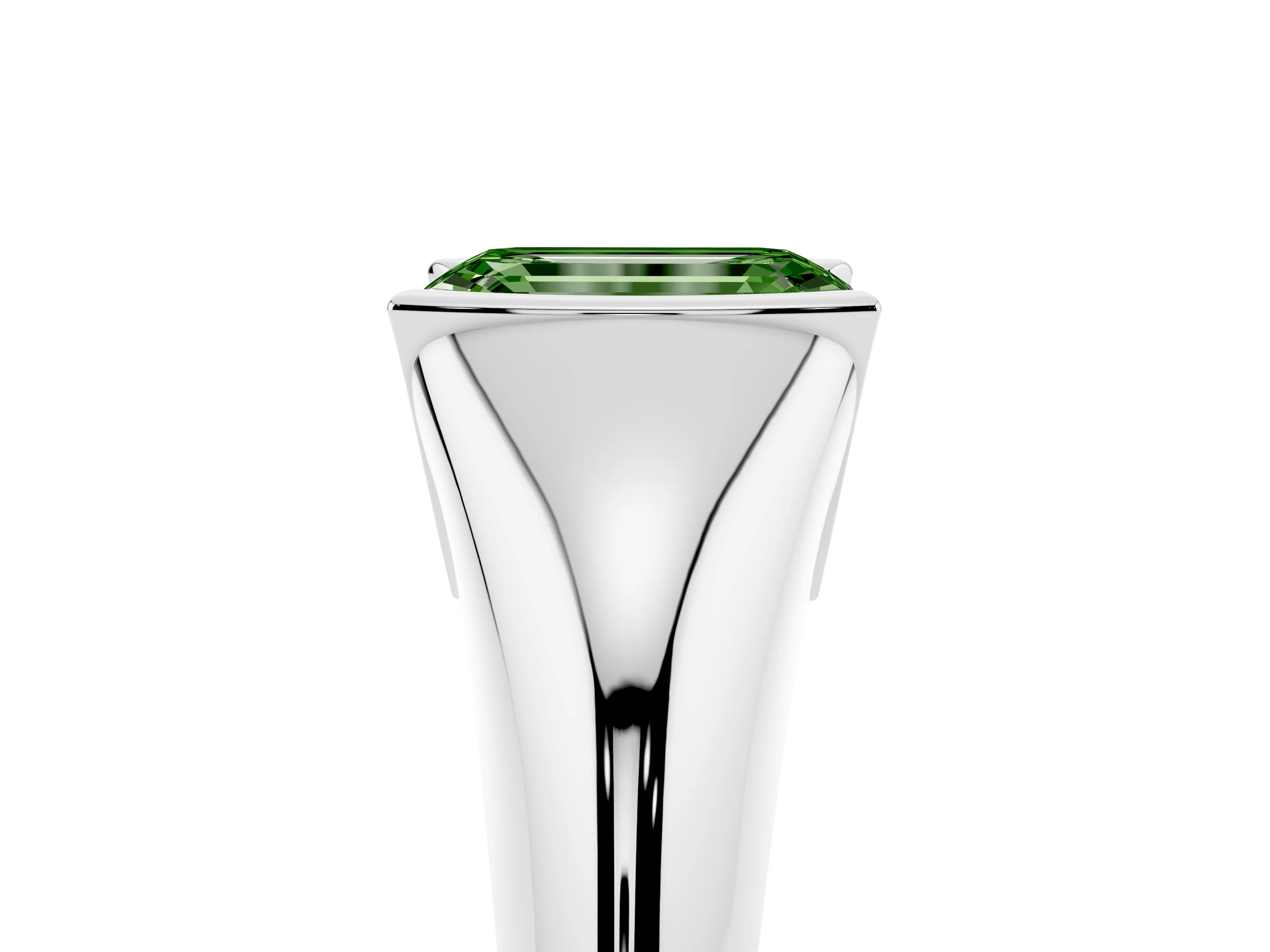 Fancy Green Emerald Cut Diamond Solitaire Tension Set Ring Set in Platinum