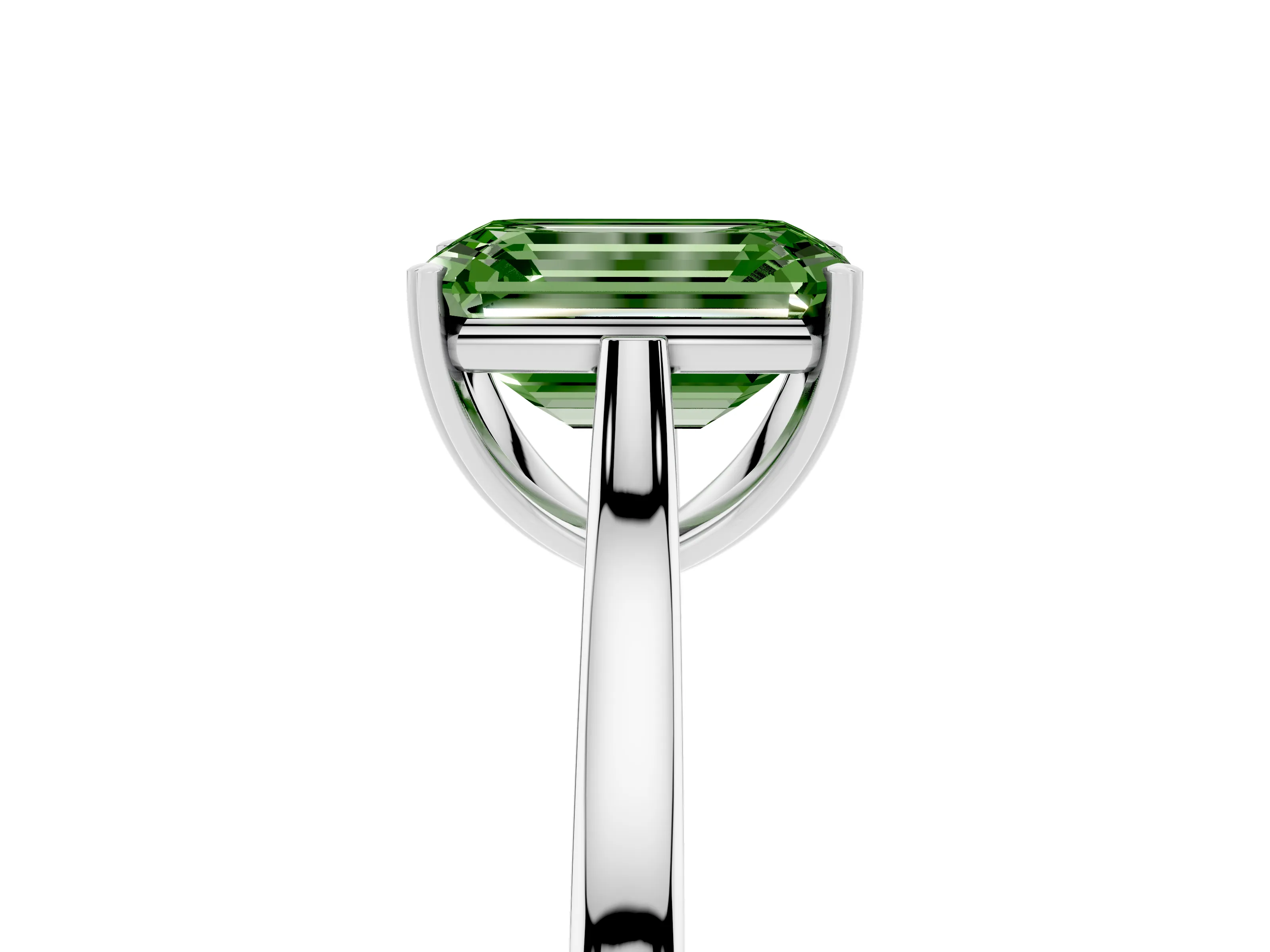 Fancy Green Emerald Cut Diamond Solitaire Heart Prong Engagement Ring Set in Platinum with Tapered Band