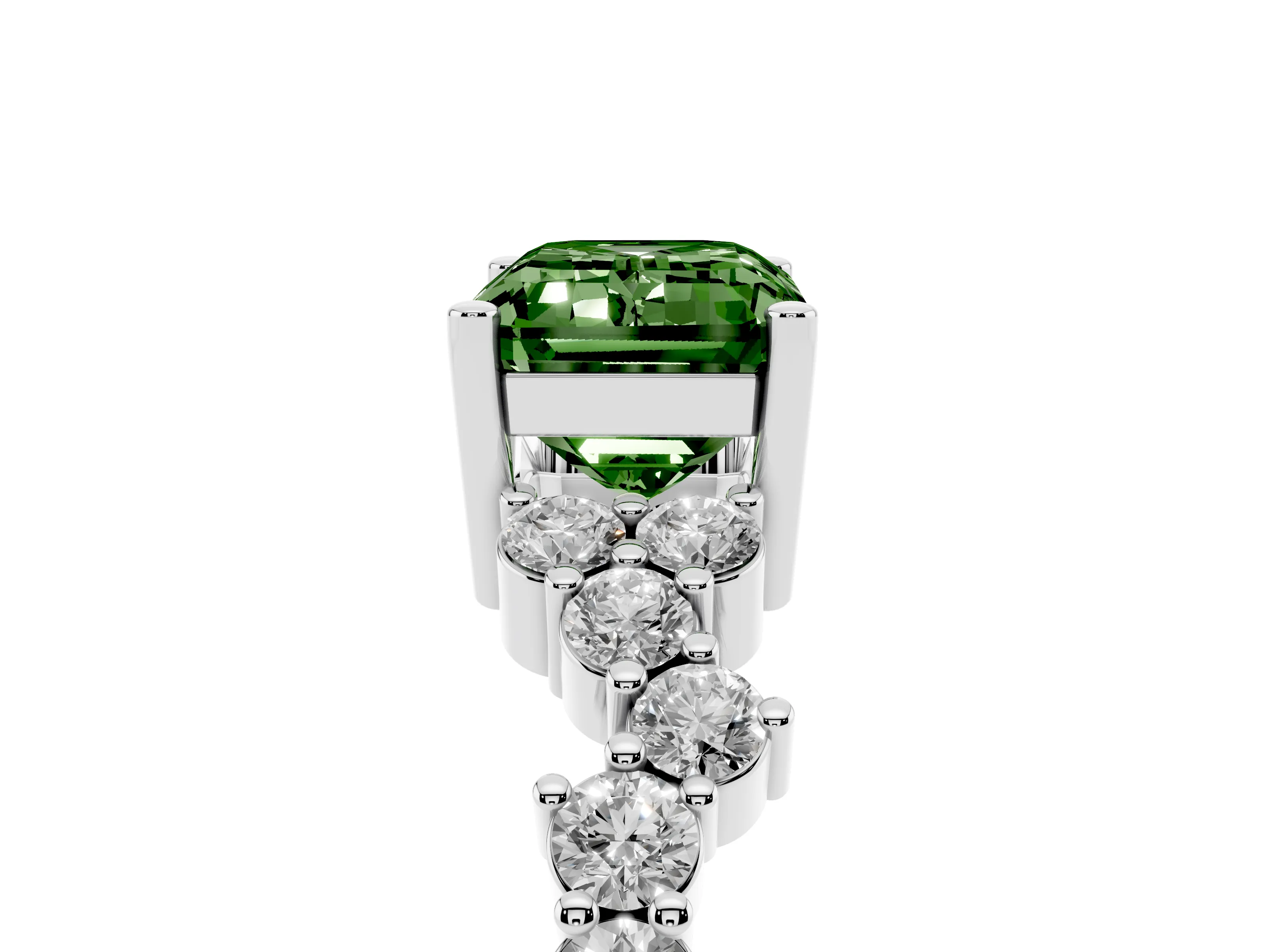 Fancy Green Emerald Cut Diamond Ring Set in Silver with Scattered Round Accents