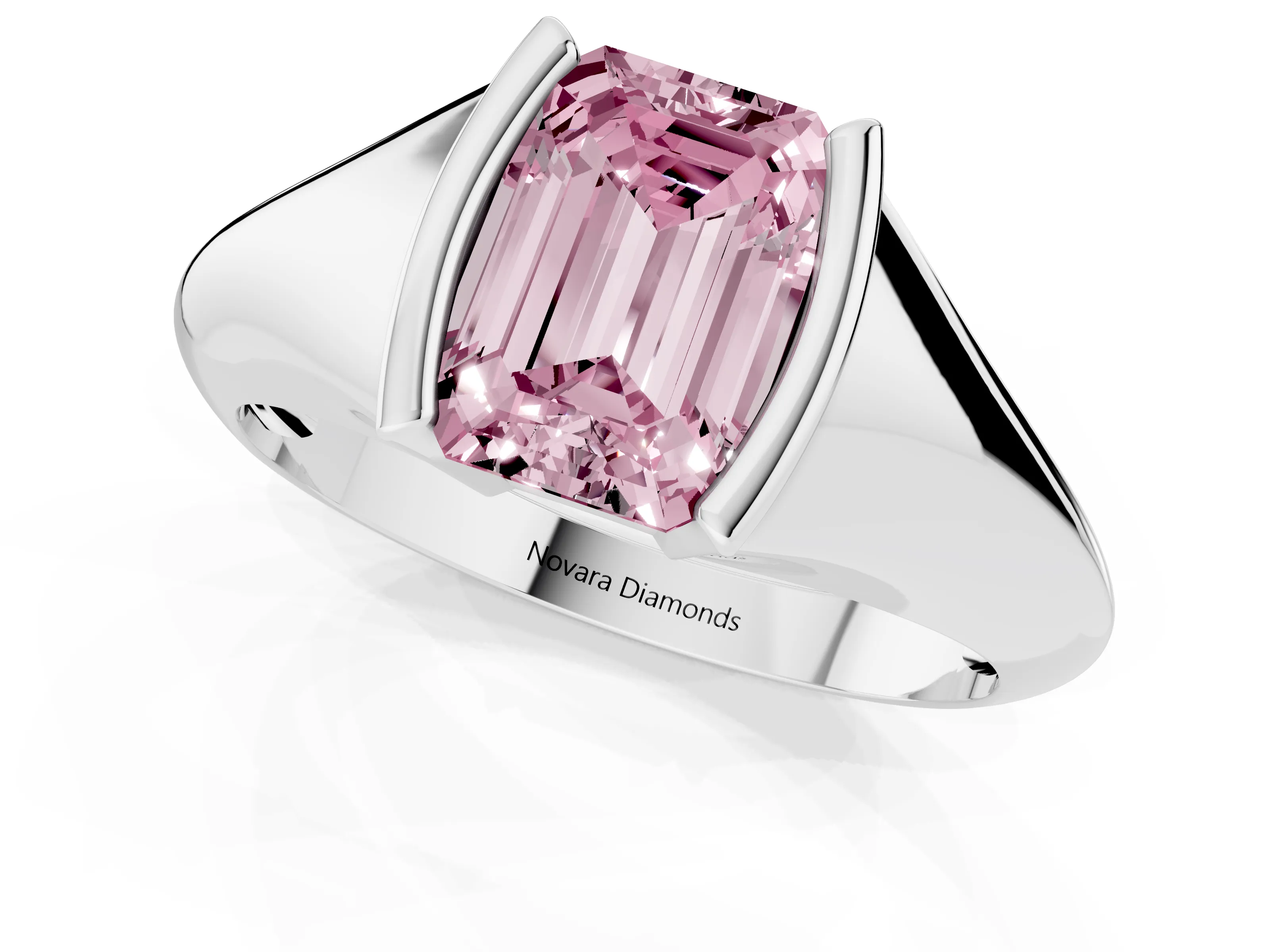 Fancy Pink Emerald Cut Diamond Solitaire Tension Set Ring Set in Platinum