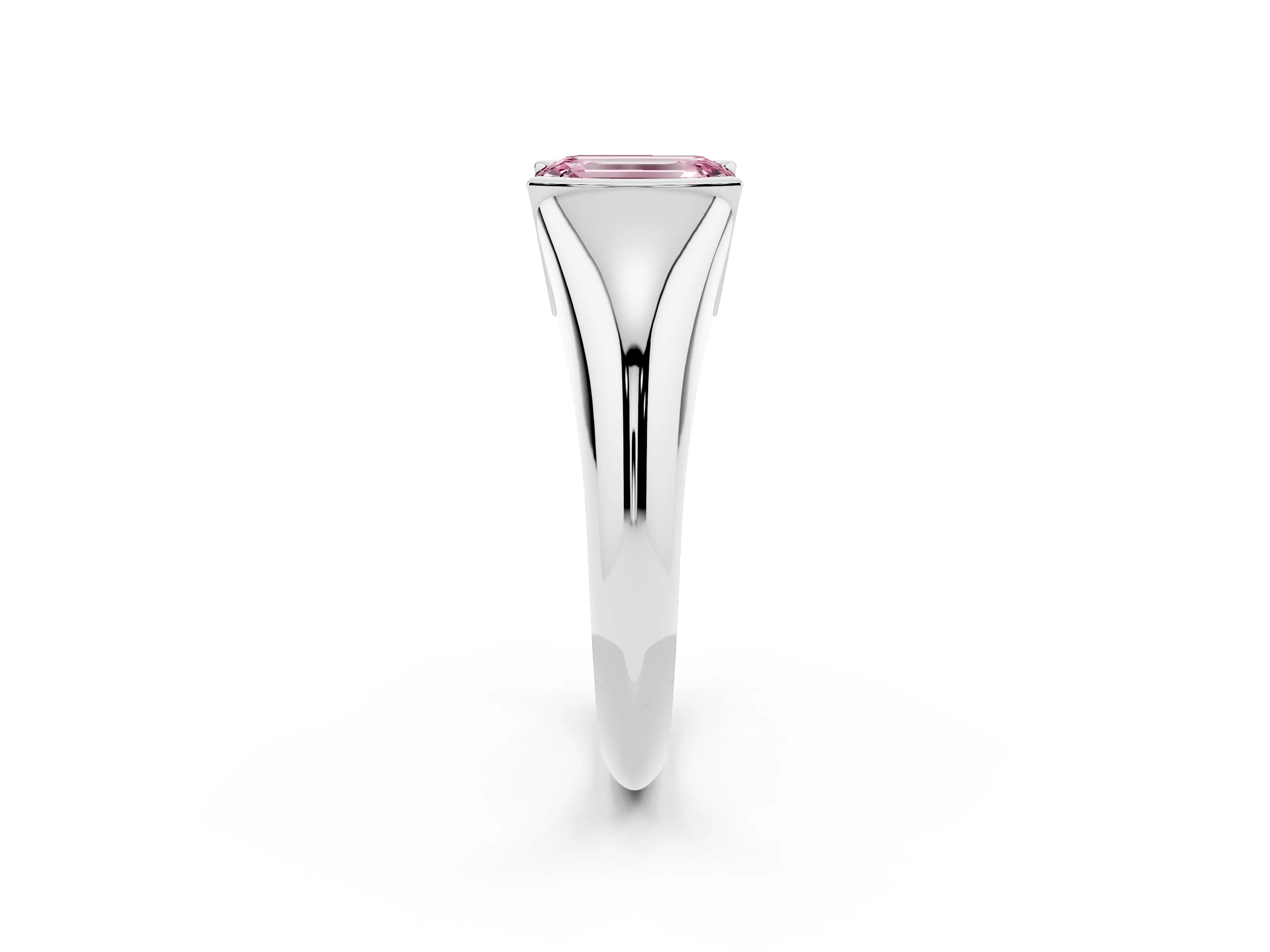 Fancy Pink Emerald Cut Diamond Solitaire Tension Set Ring Set in Platinum