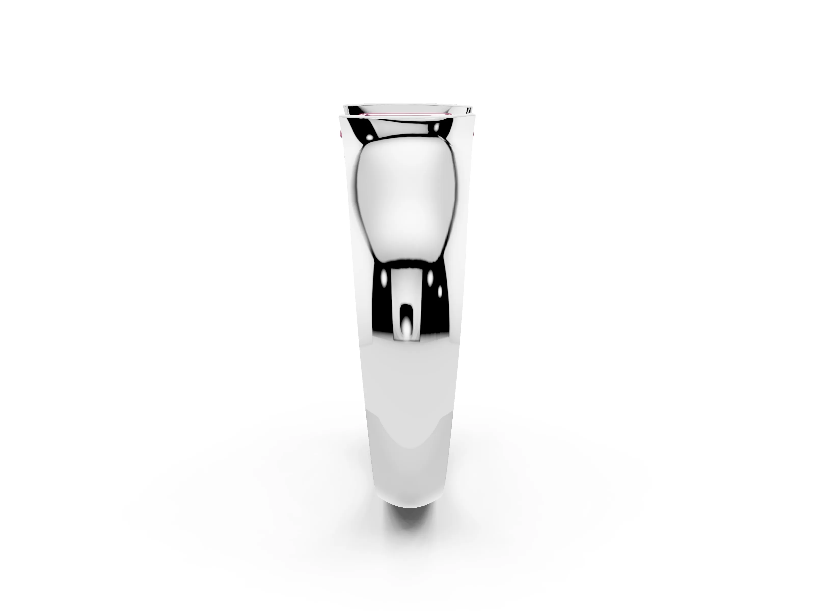 Fancy Pink Emerald Cut Diamond Bezel Solitaire Ring Set in Silver with Wide Band