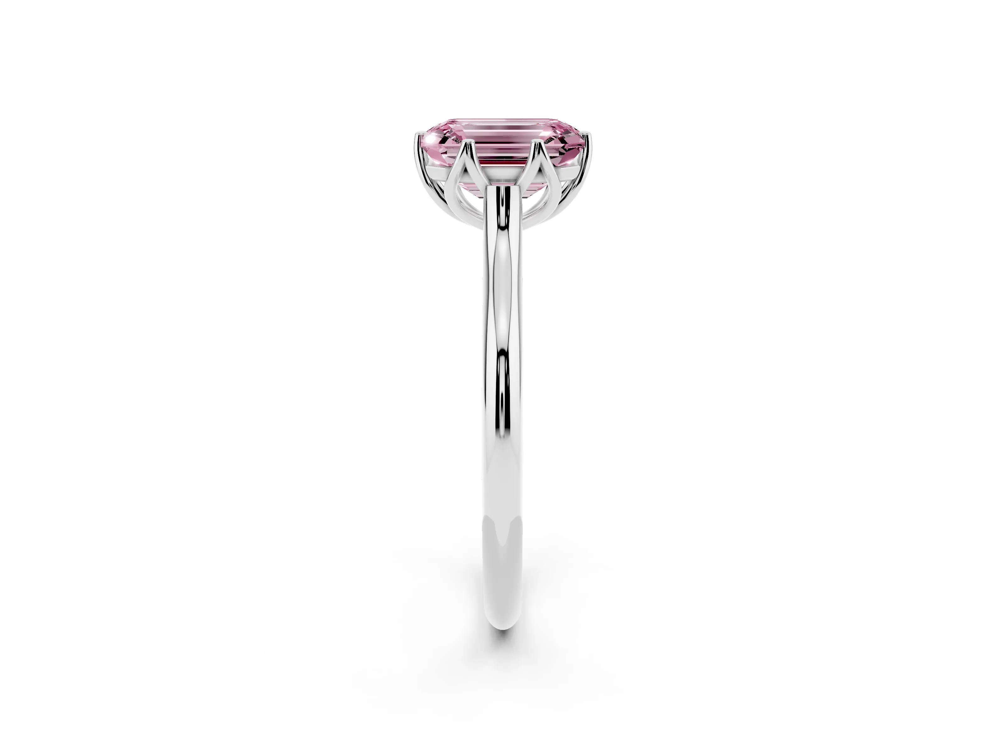 Fancy Pink Emerald Cut Diamond Solitaire Cathedral Ring Set in Platinum with Prong Setting