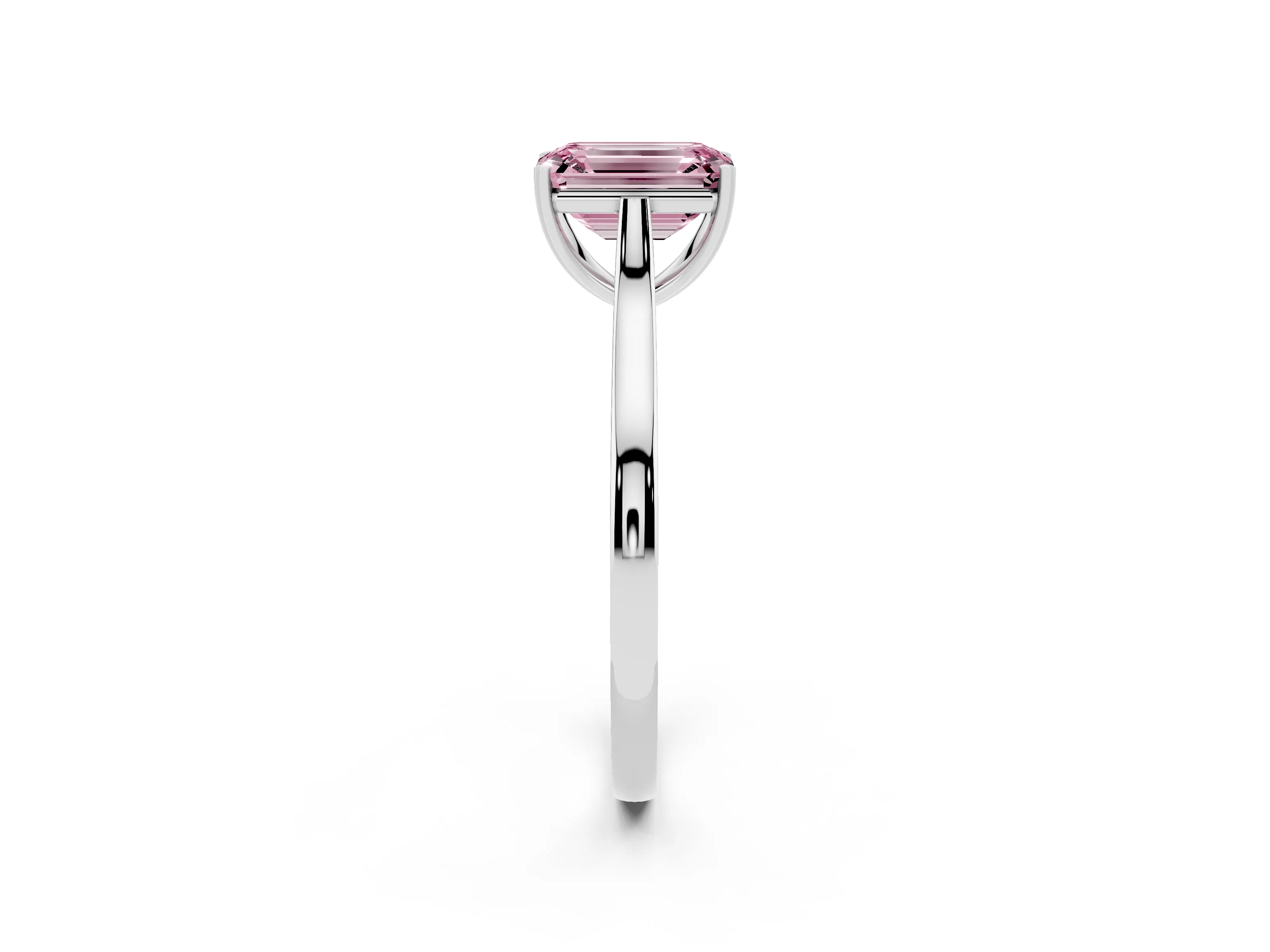Fancy Pink Emerald Cut Diamond Solitaire Heart Prong Engagement Ring Set in Platinum with Tapered Band