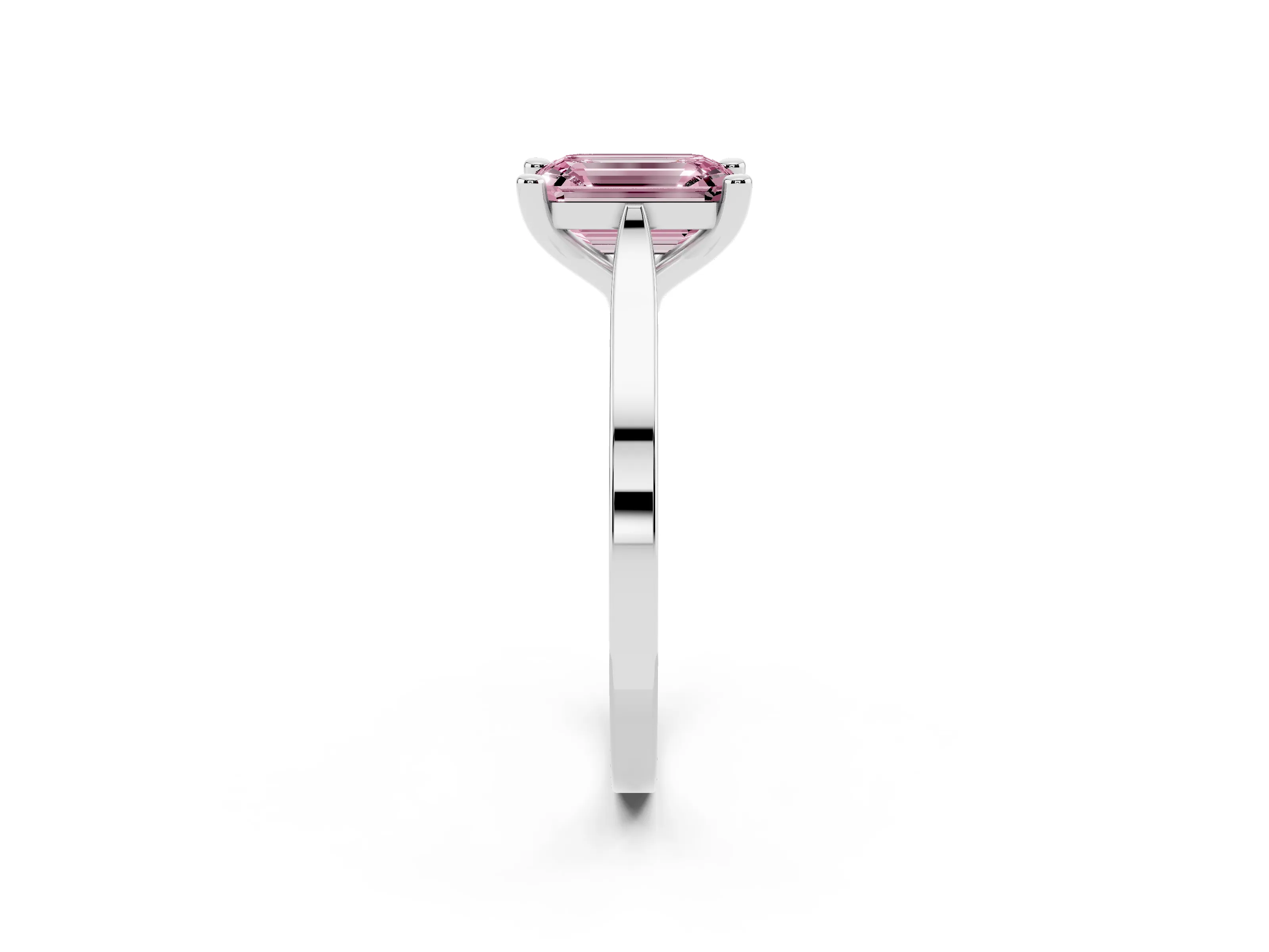 Fancy Pink Emerald Cut Diamond Solitaire Ring Set in Silver with Prong Setting and Tapered Band