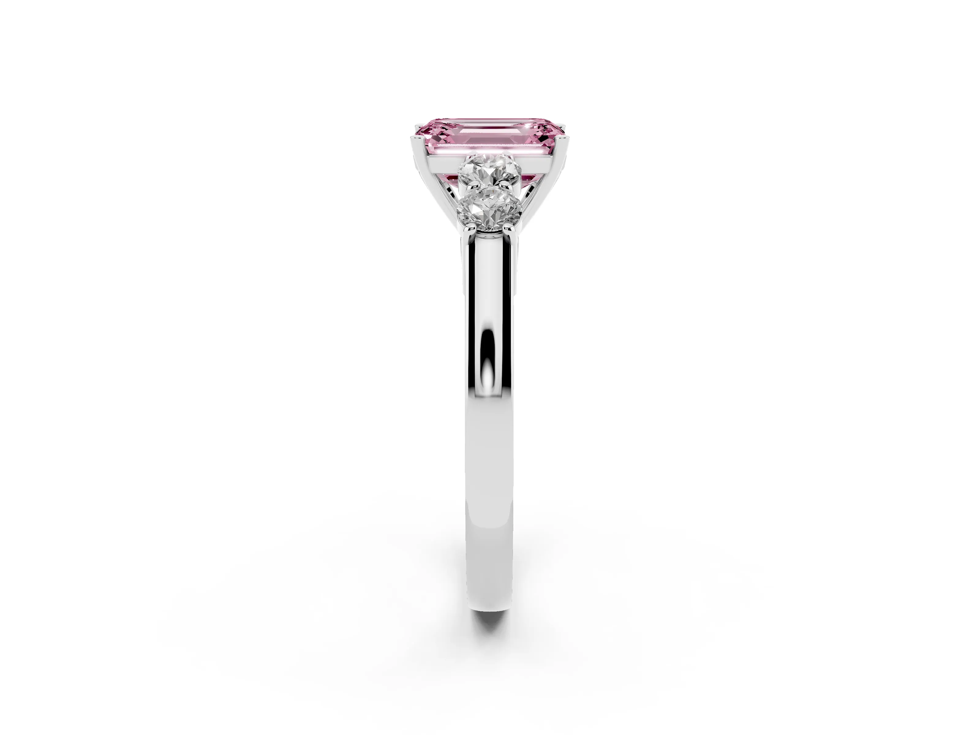 Fancy Pink Emerald Cut Diamond Five-Stone Prong Set Band Ring Set in Platinum with Polished Band