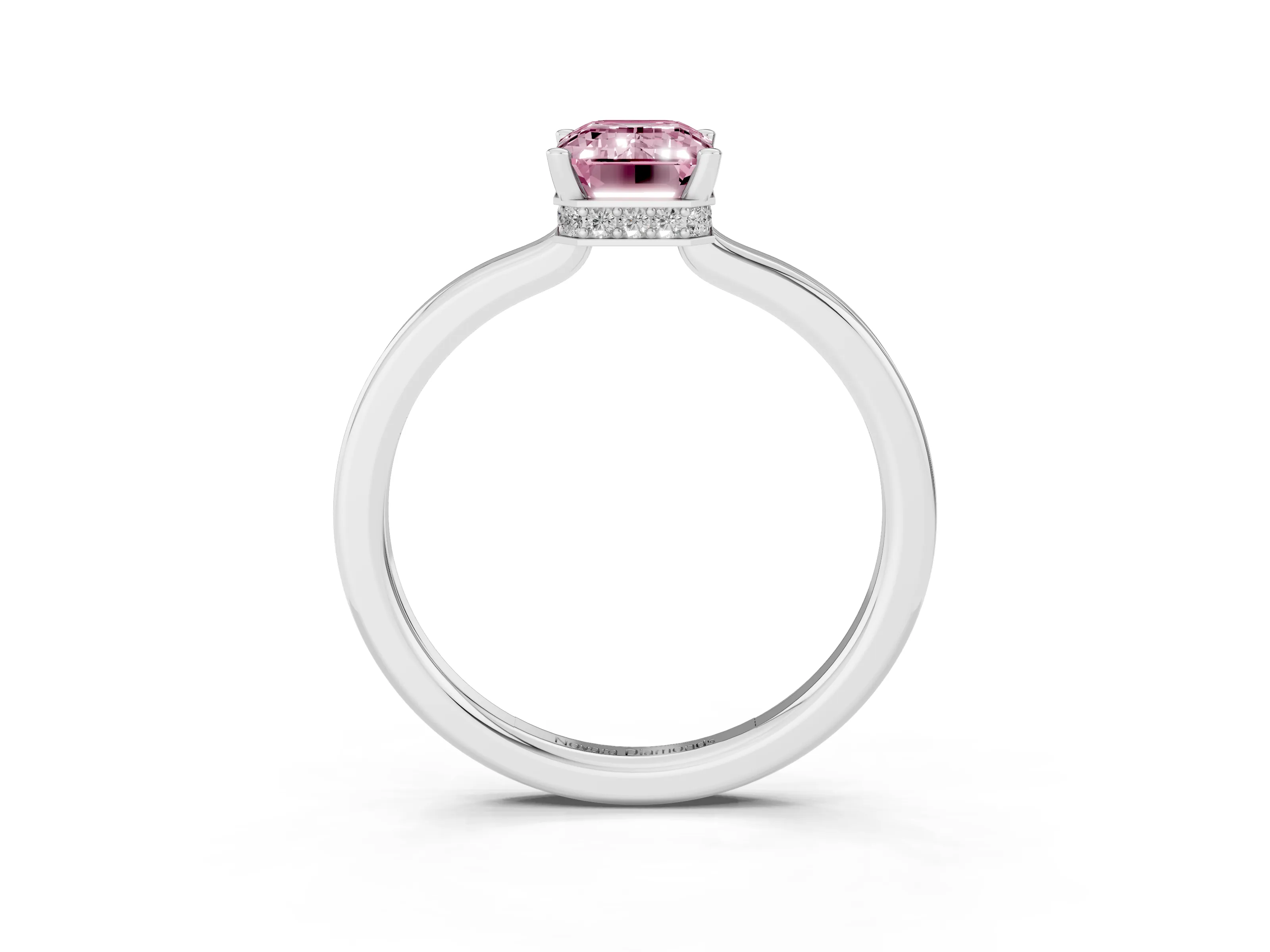 Fancy Pink Emerald Cut Diamond Solitaire Engagement Ring Set in Platinum with Prong Setting on a Plain Band