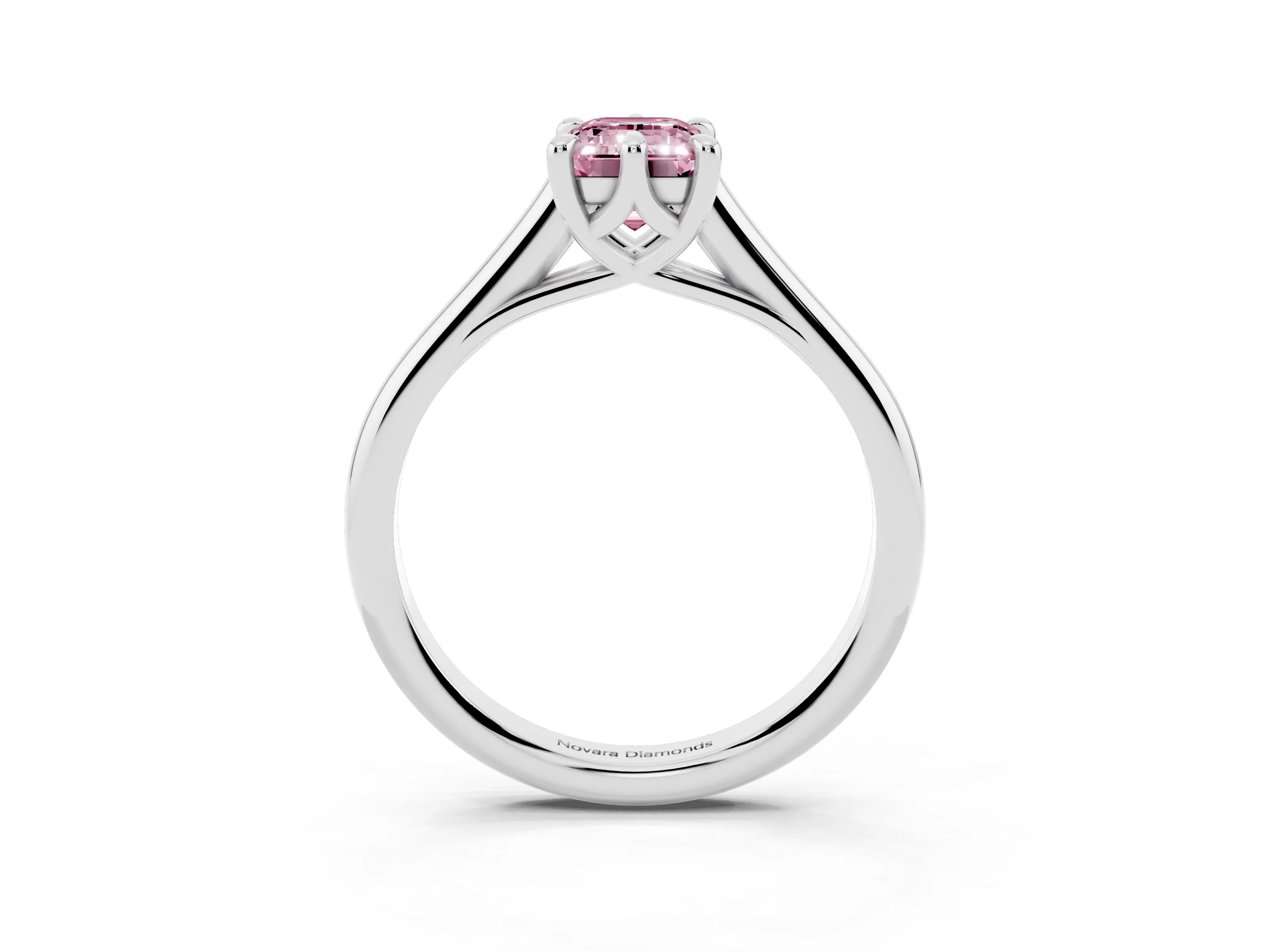 Fancy Pink Emerald Cut Diamond Solitaire Engagement Ring Set in Silver with Prong Setting and Plain Classic Band