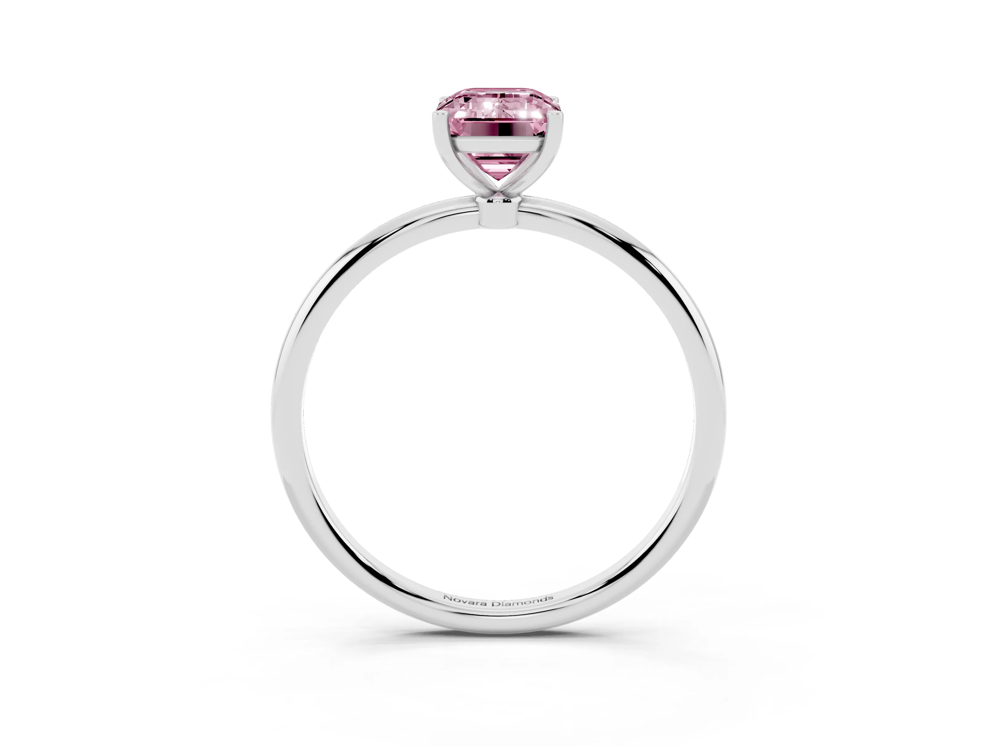 Fancy Pink Emerald Cut Diamond Solitaire Engagement Ring Set in Platinum with Thin Band and Prong Setting