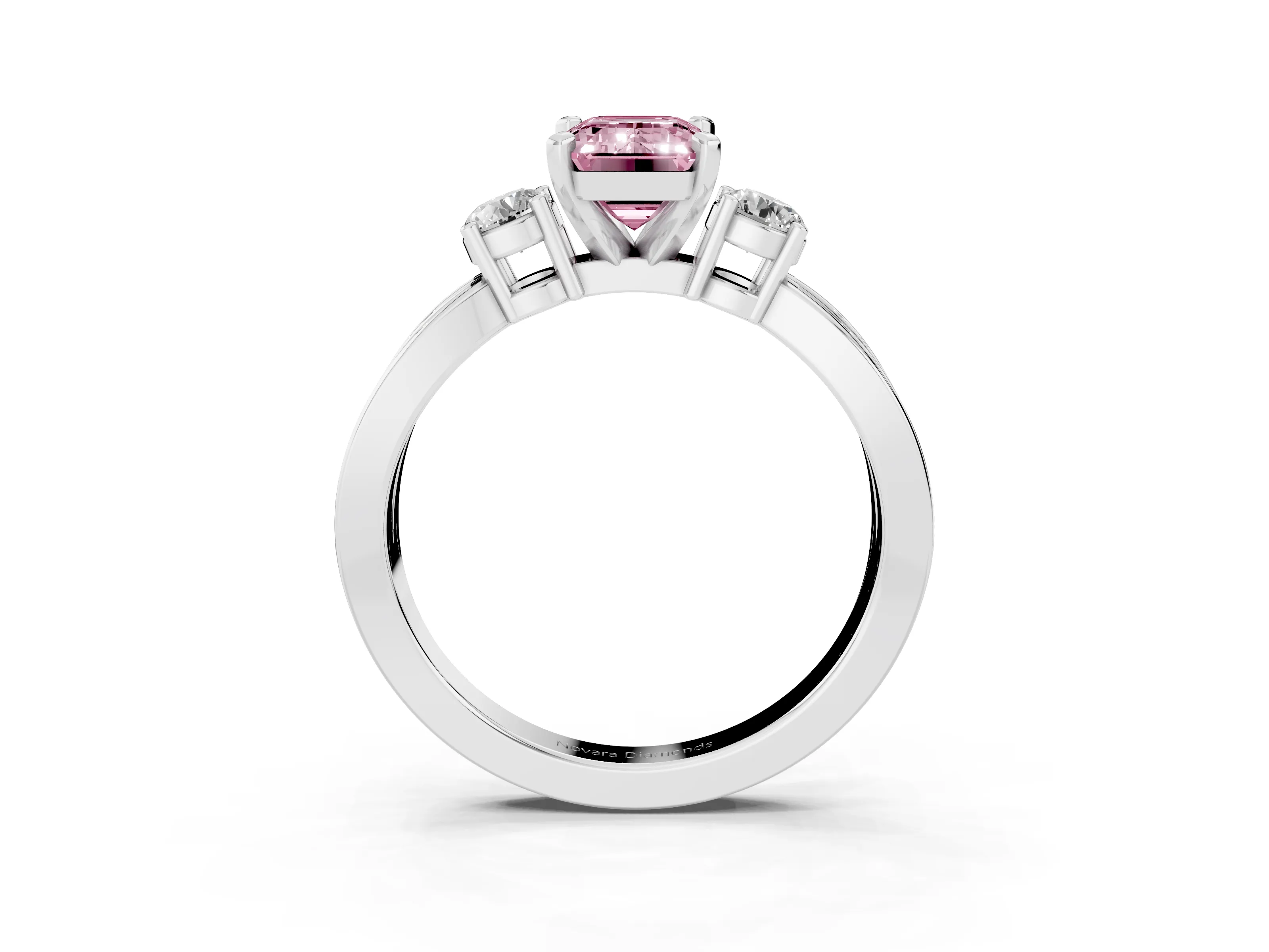 Fancy Pink Three-Stone Emerald Cut Diamond Twist Band Ring Set in Silver with Pavé Accents and Prong Setting