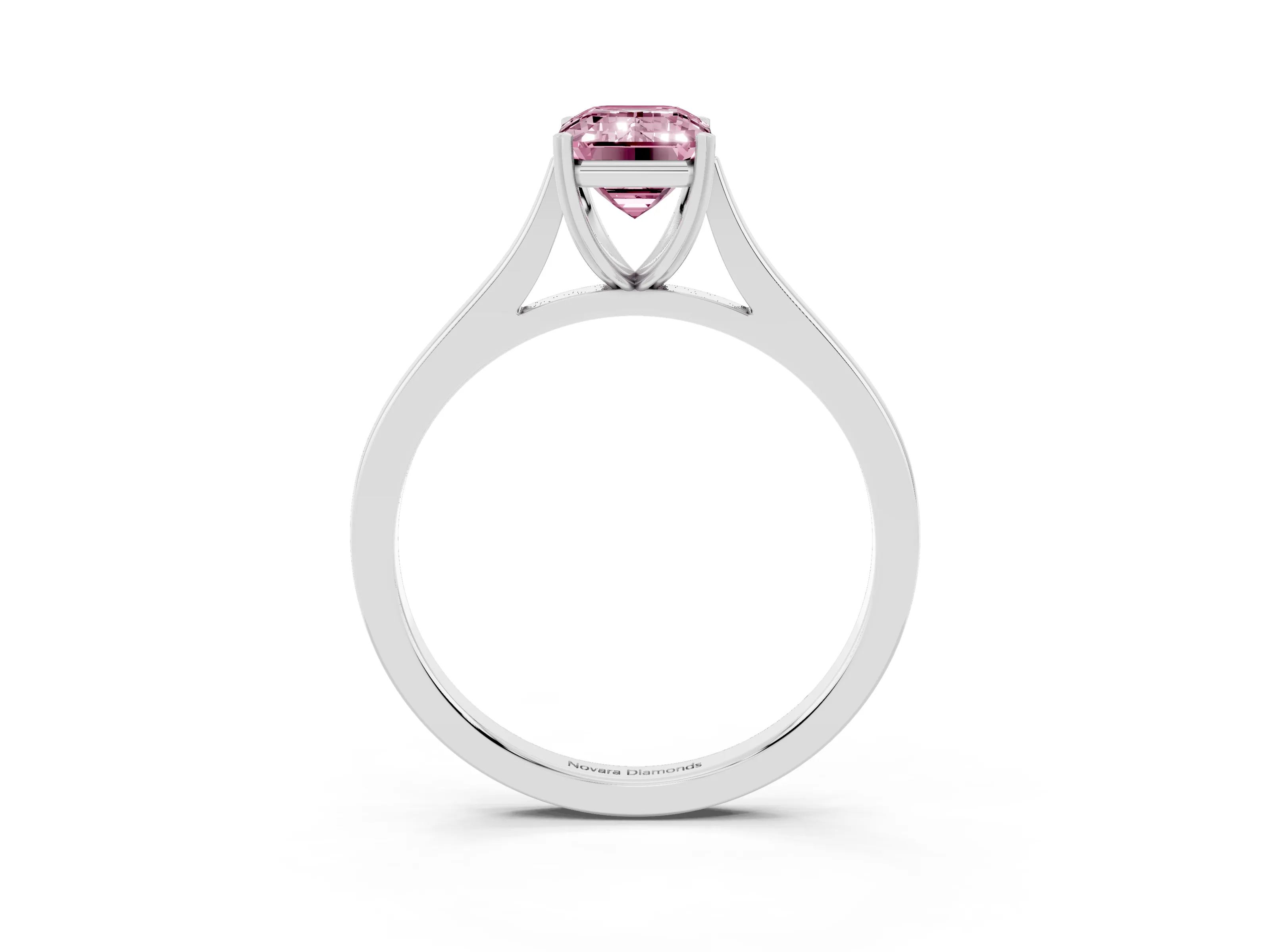 Fancy Pink Emerald Cut Diamond Solitaire Heart Prong Engagement Ring Set in Platinum with Tapered Band
