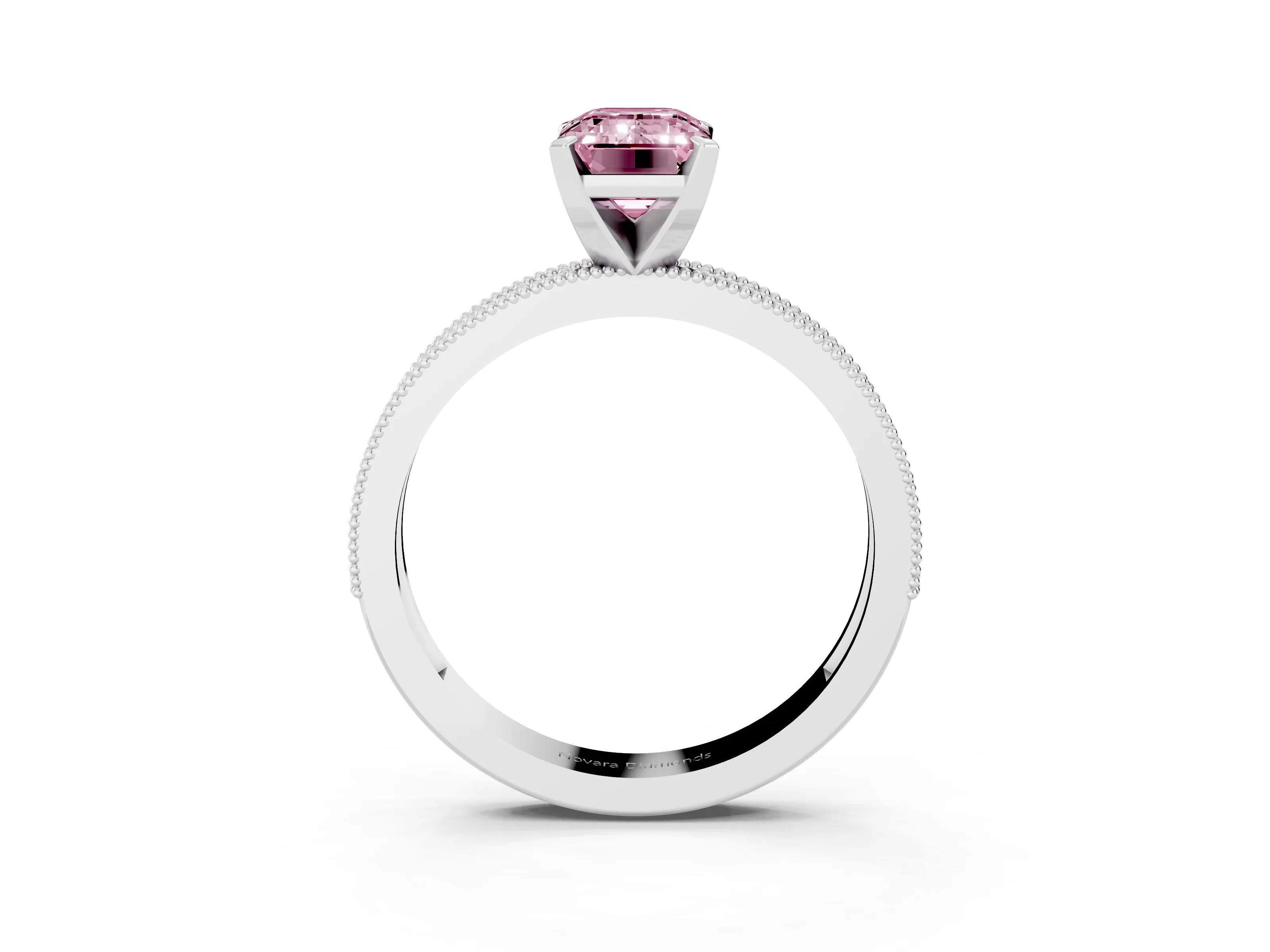 Fancy Pink Emerald Cut Diamond Milgrain Pavé Engagement Ring Set in Silver with Prong Setting