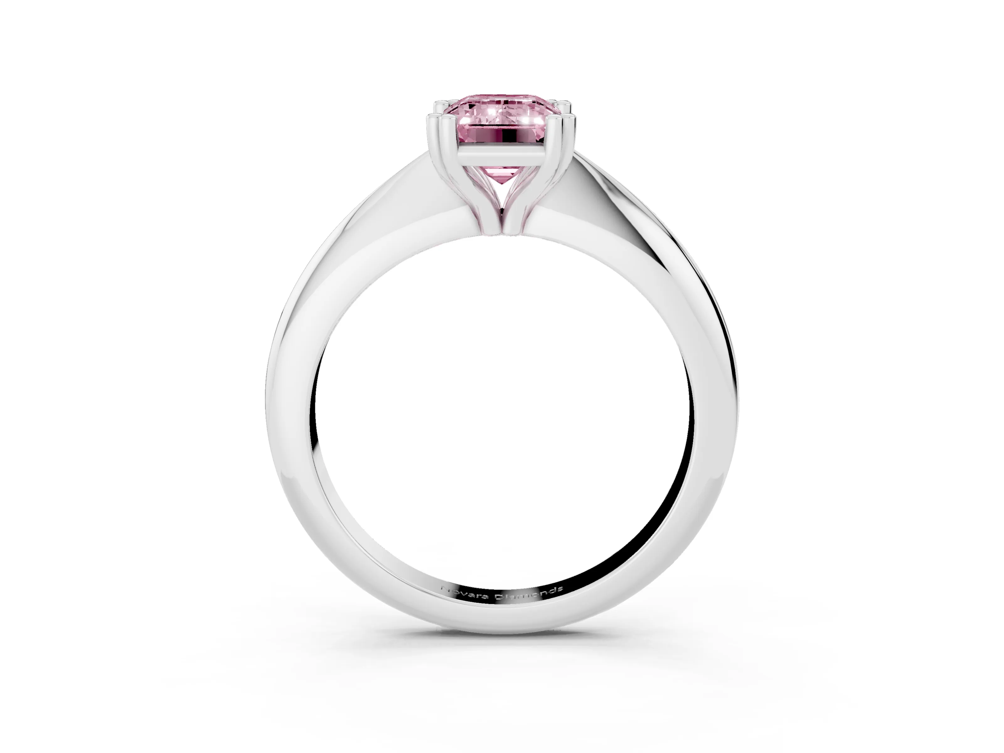 Fancy Pink Emerald Cut Diamond Solitaire Engagement Ring Set in Silver with Tapered Band and Prong Setting