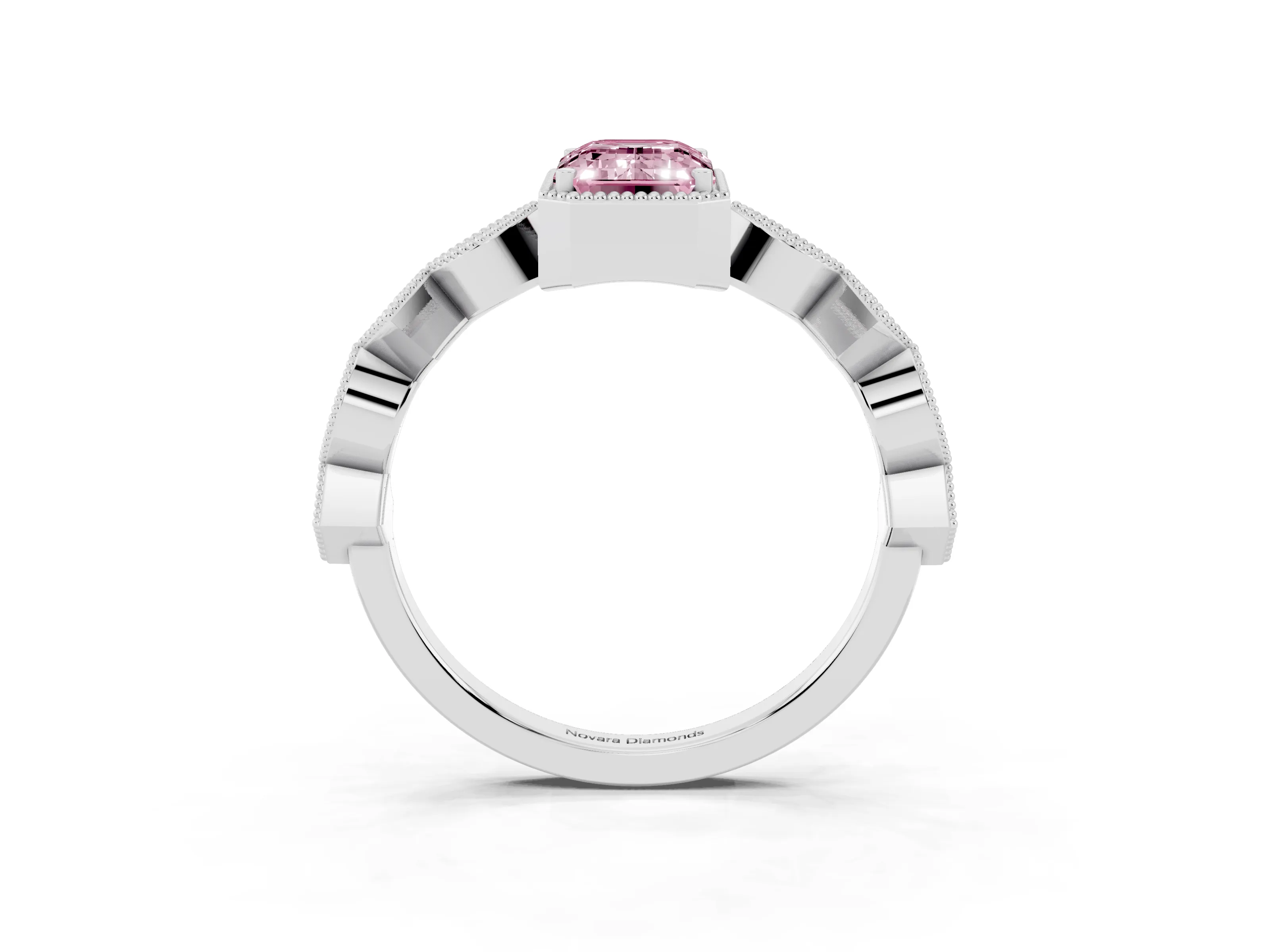 Fancy Pink Emerald Cut Diamond Milgrain Marquise Twist Band Ring Set in Silver with Prong Setting