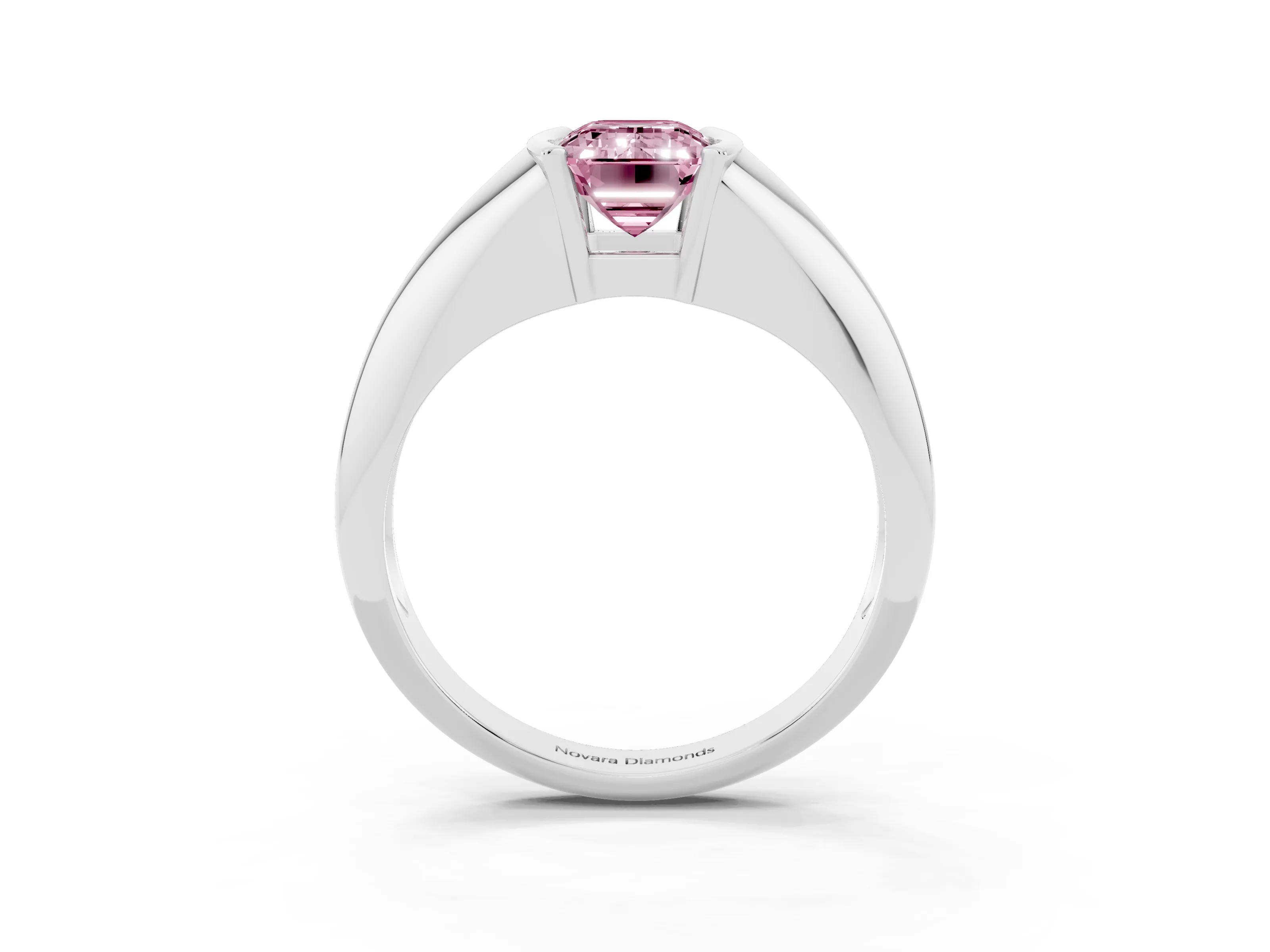 Fancy Pink Emerald Cut Diamond Solitaire Tension Set Ring Set in Platinum