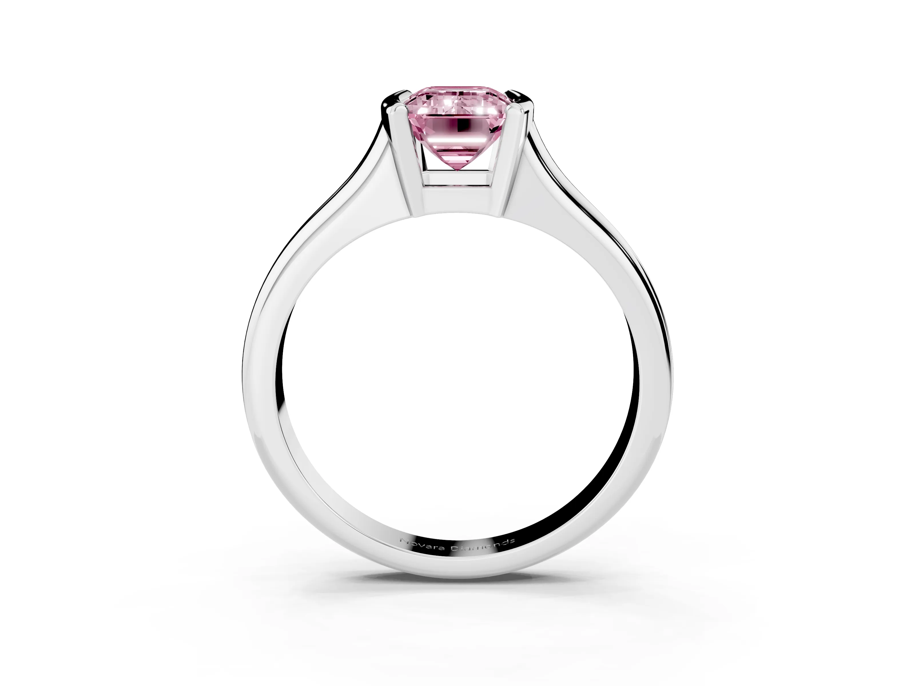 Fancy Pink Emerald Cut Diamond Solitaire Tension Set Ring Set in White gold with Split Shank Band