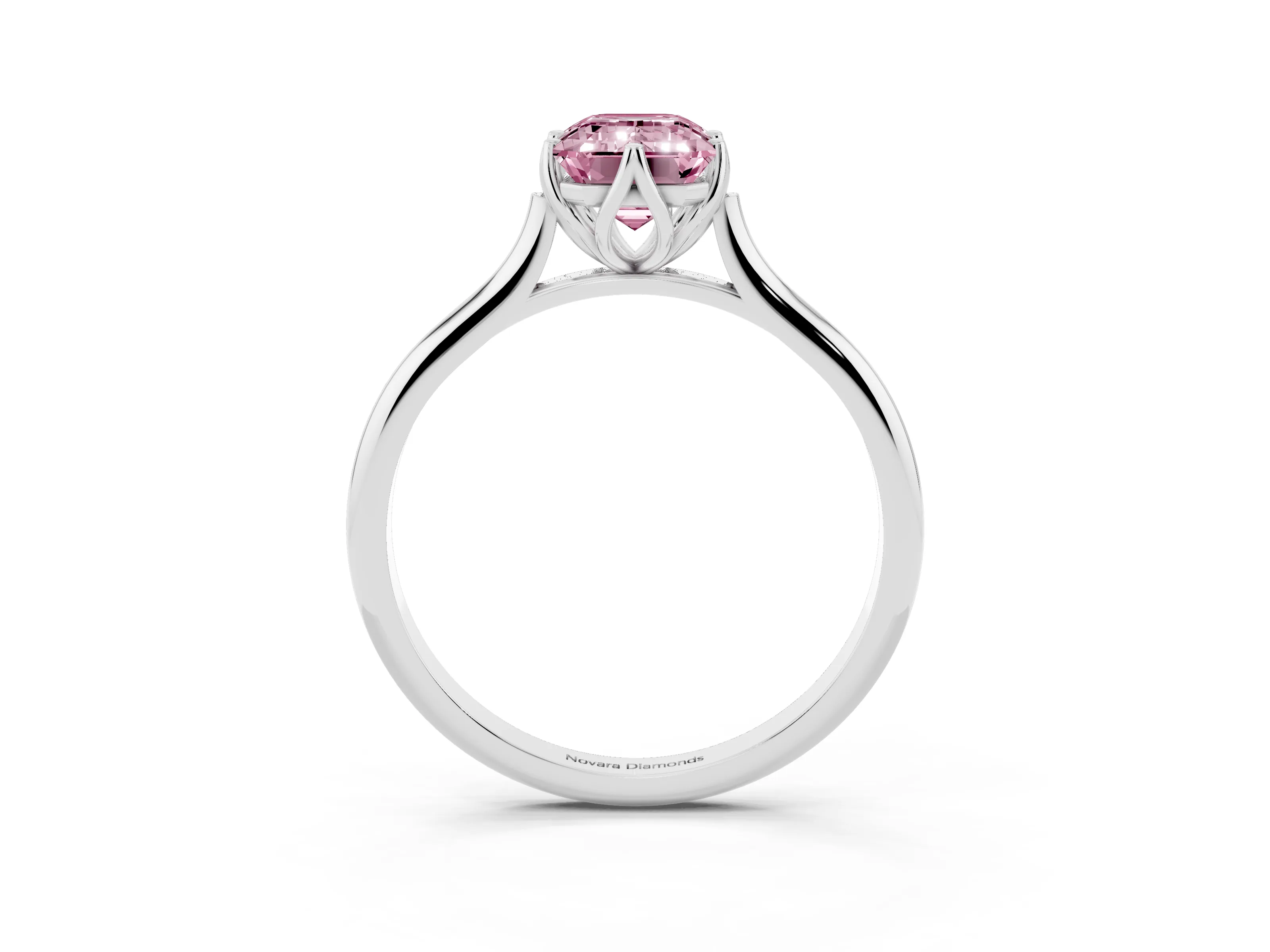 Fancy Pink Emerald Cut Diamond Solitaire Cathedral Ring Set in Platinum with Prong Setting
