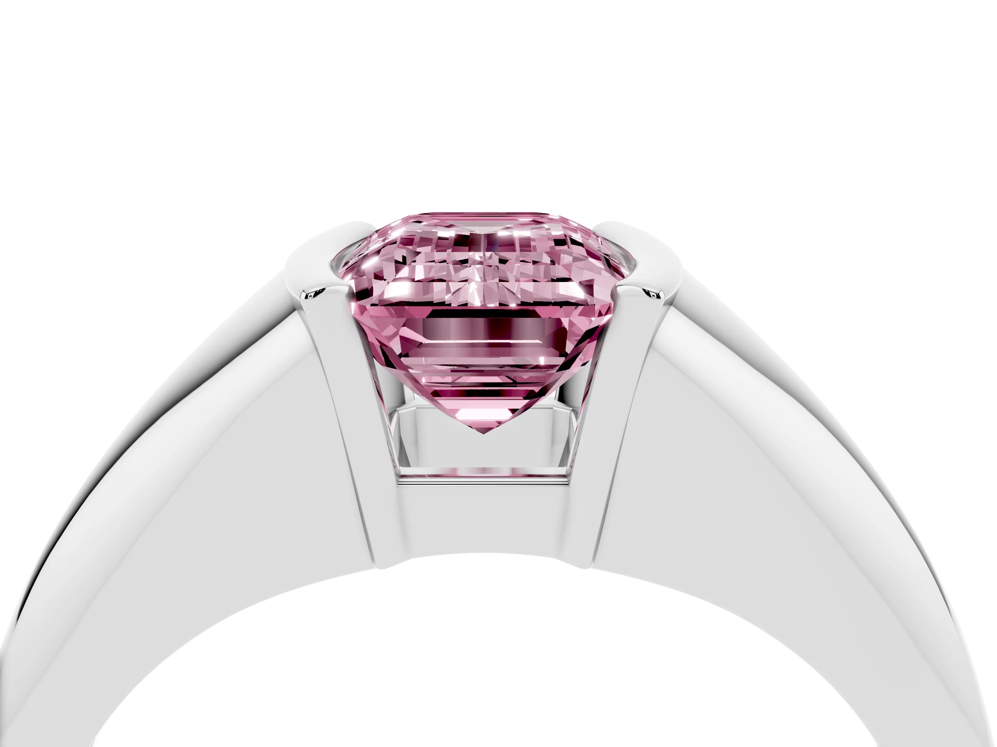 Fancy Pink Emerald Cut Diamond Solitaire Tension Set Ring Set in Platinum
