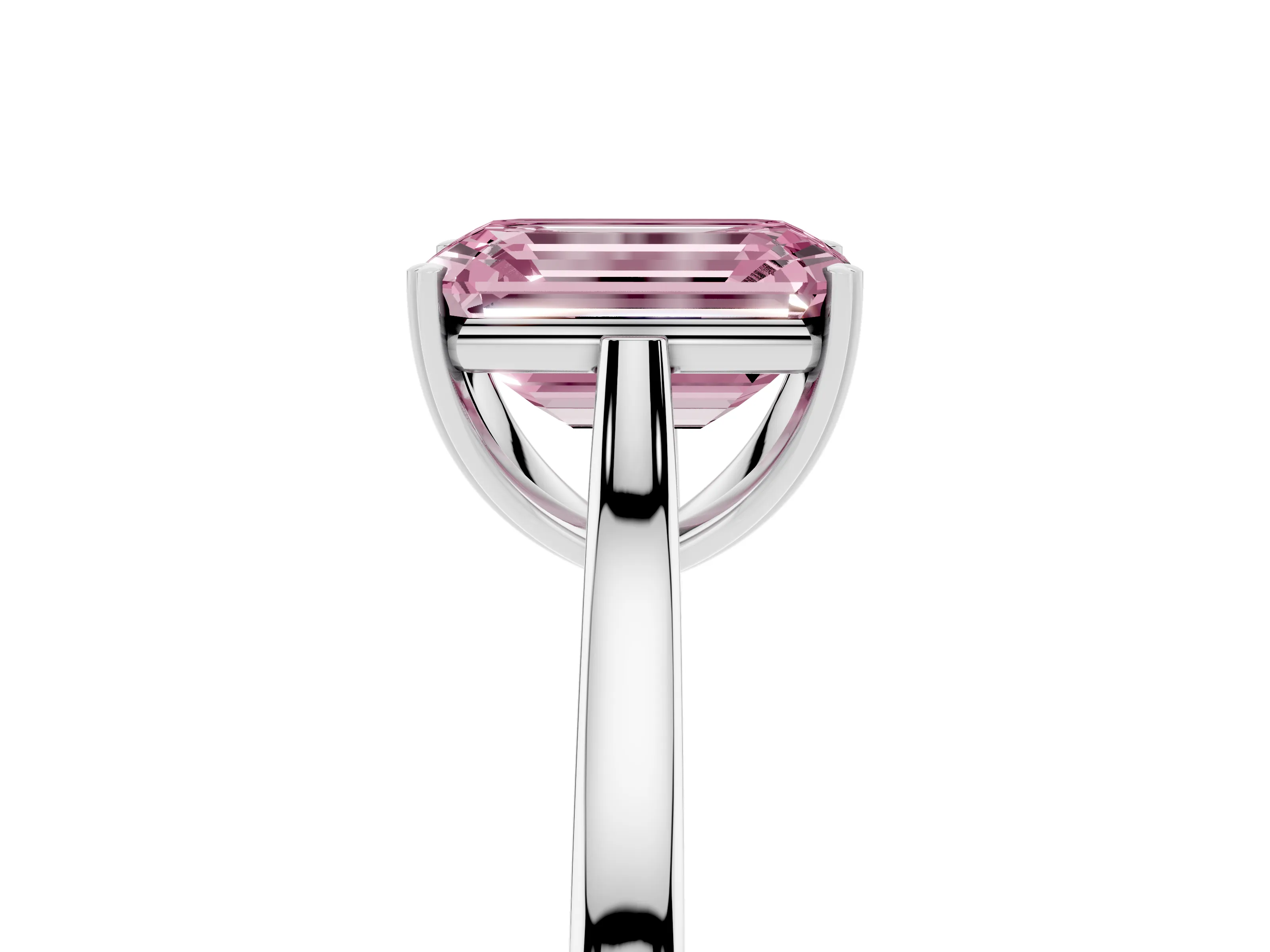 Fancy Pink Emerald Cut Diamond Solitaire Heart Prong Engagement Ring Set in Platinum with Tapered Band