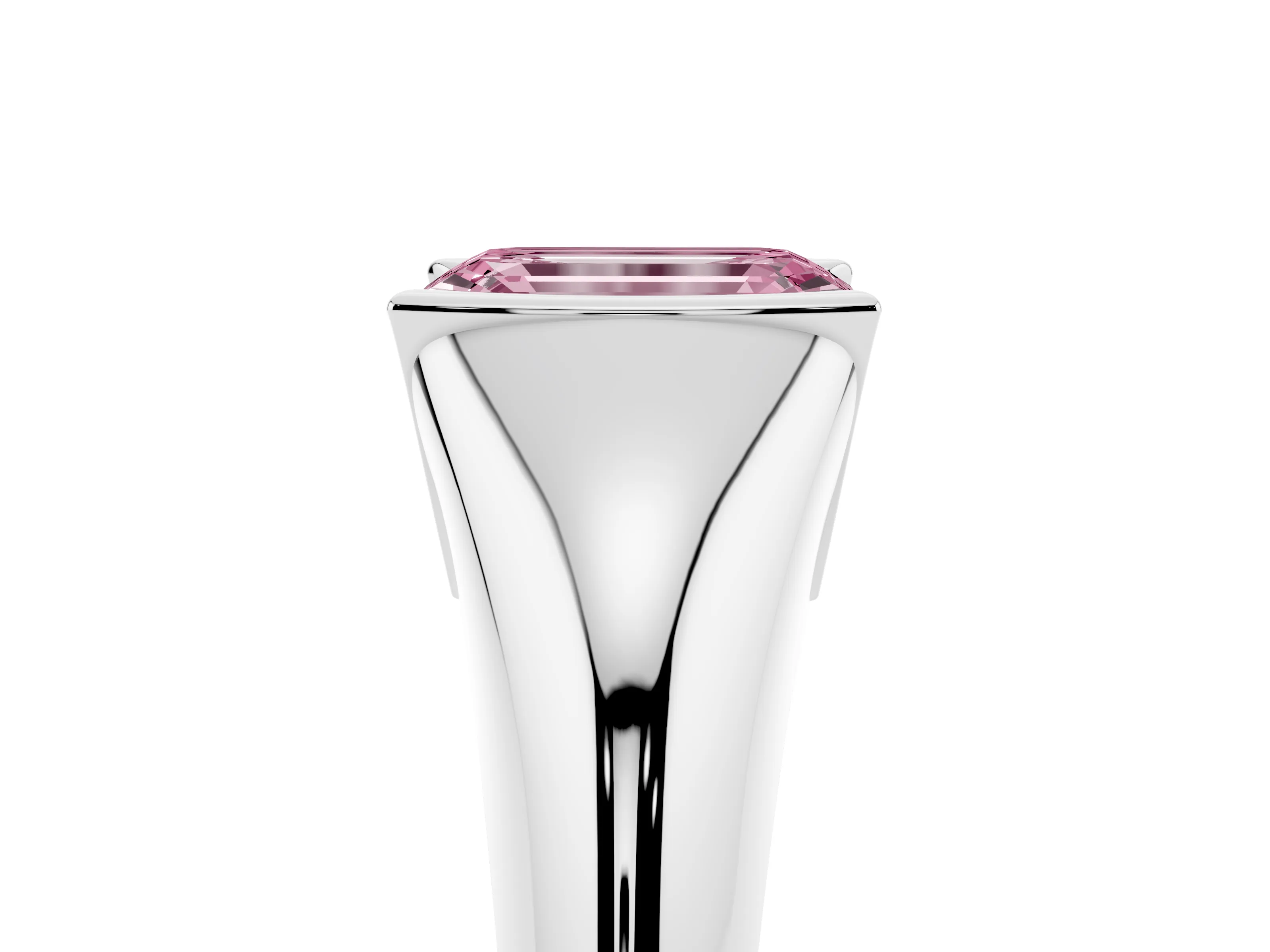 Fancy Pink Emerald Cut Diamond Solitaire Tension Set Ring Set in Platinum