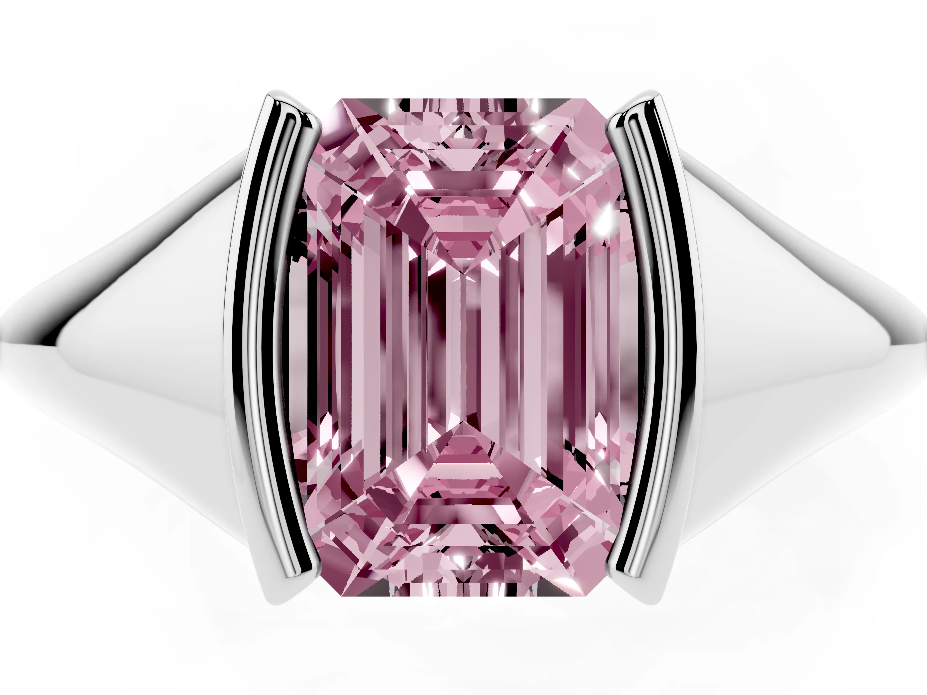Fancy Pink Emerald Cut Diamond Solitaire Tension Set Ring Set in Platinum