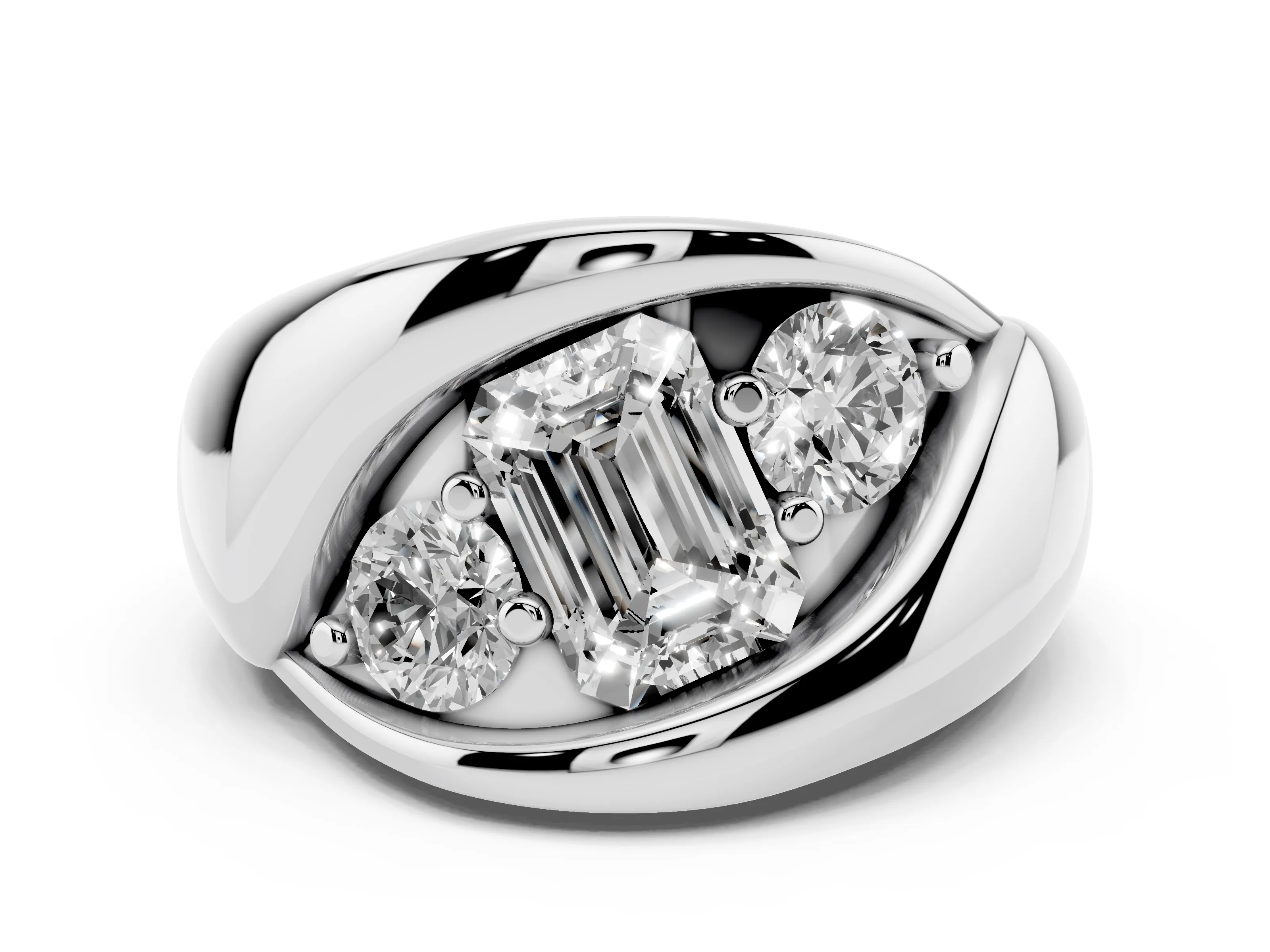Emerald Cut Diamond Channel-Set Crossover Ring Set in White gold